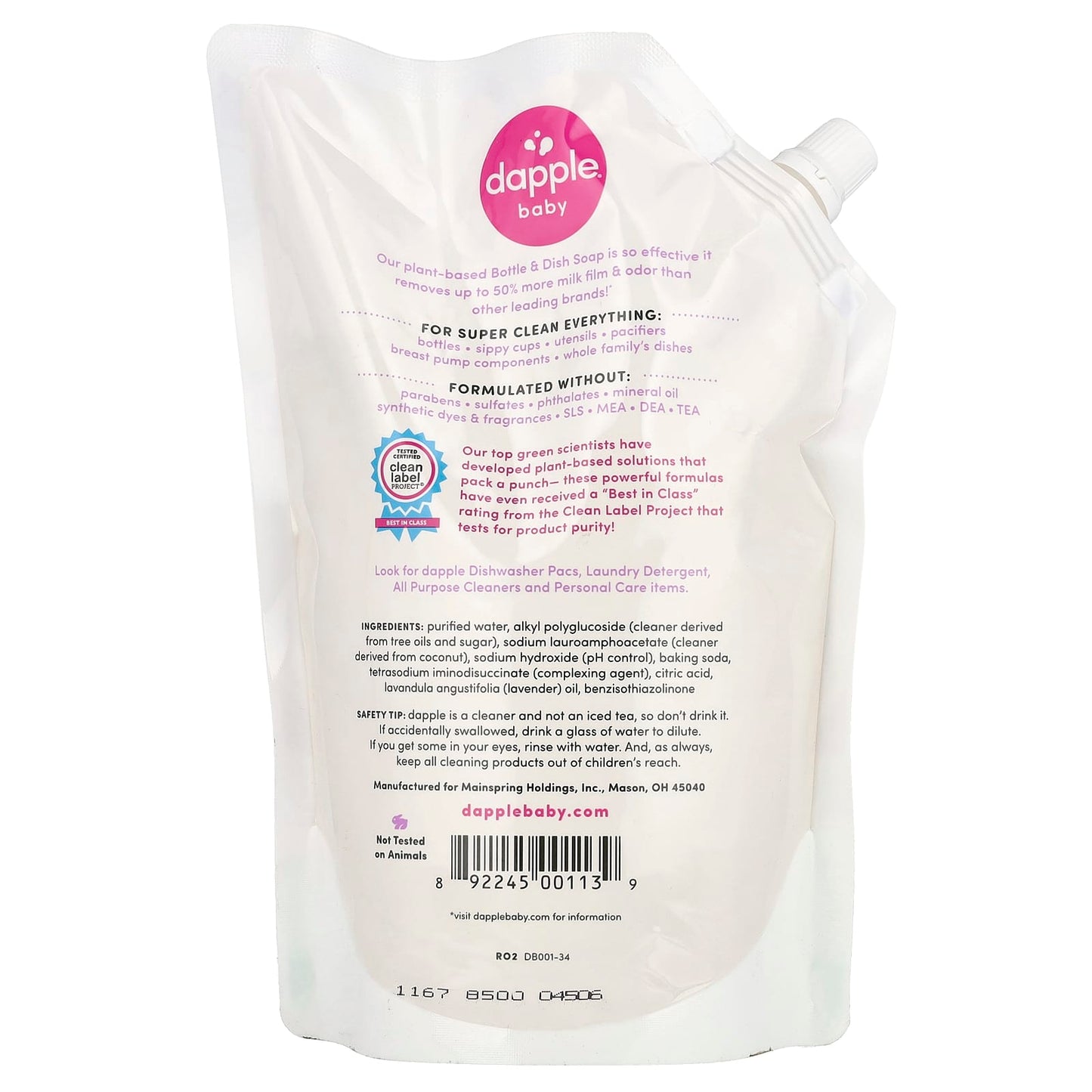 Dapple Baby Sweet Lavender Bottle & Dish Soap Refill, Baby Friendly, 34 fl oz - Image 2
