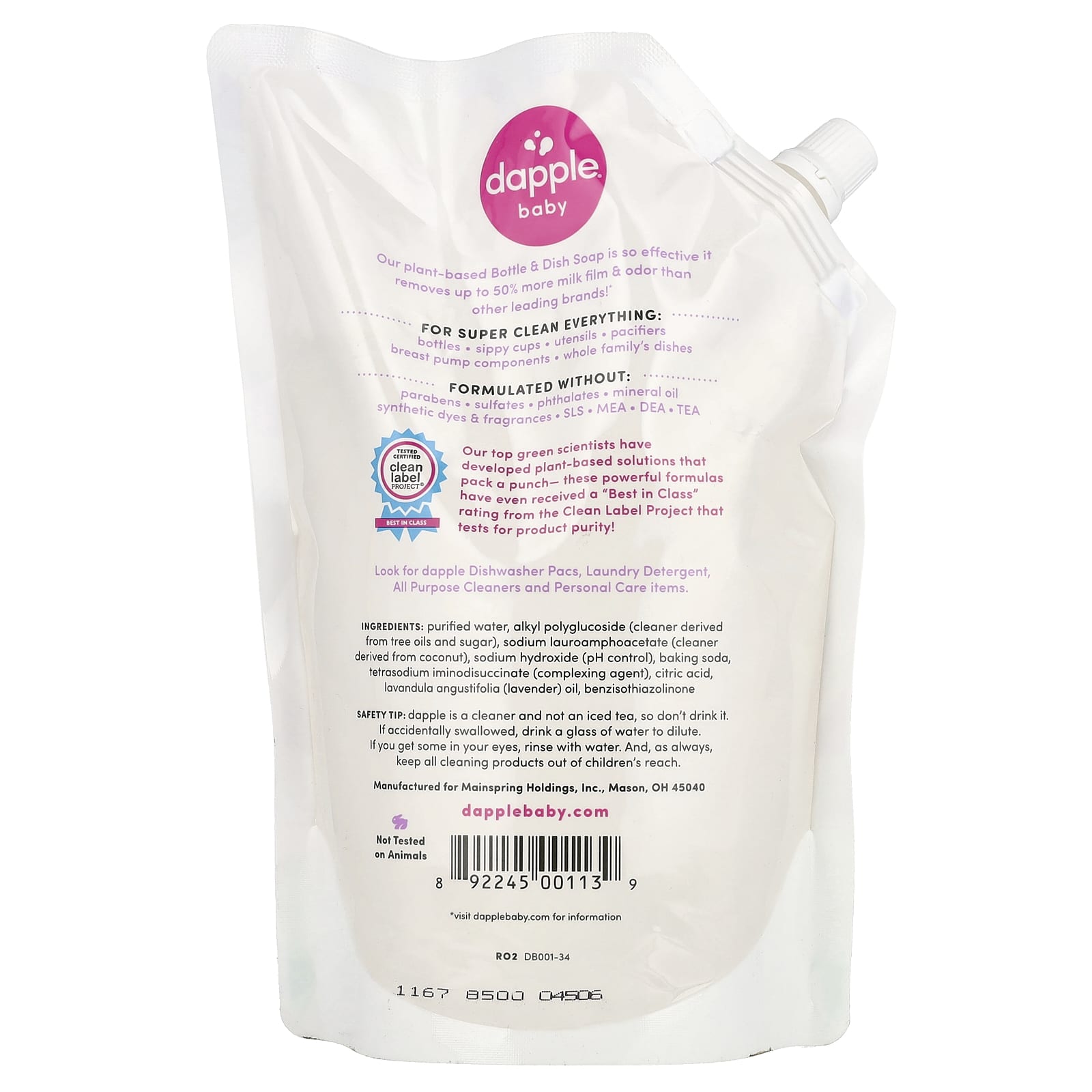 Dapple Baby Sweet Lavender Bottle & Dish Soap Refill, Baby Friendly, 34 fl oz - Image 2