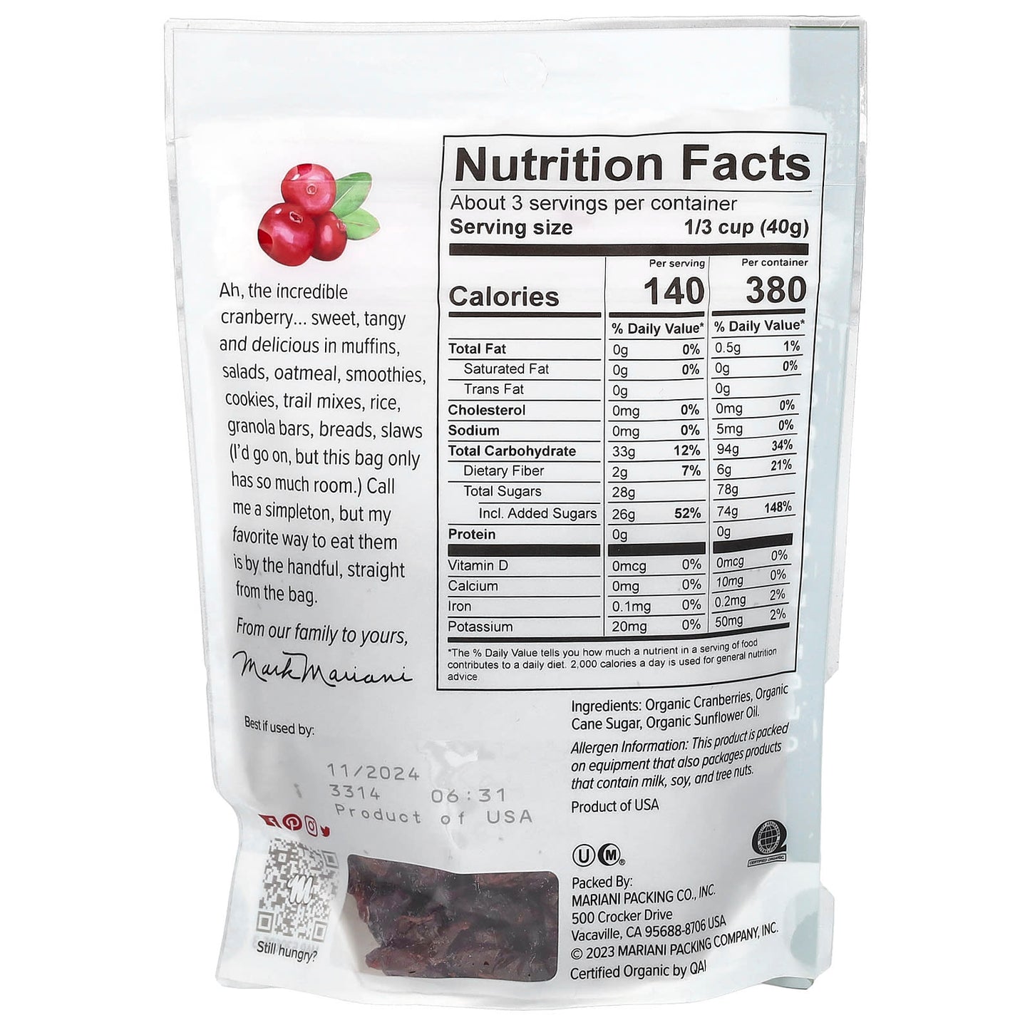 Mariani, Organic Dried Cranberries, 4 oz (113 g) - Image 2