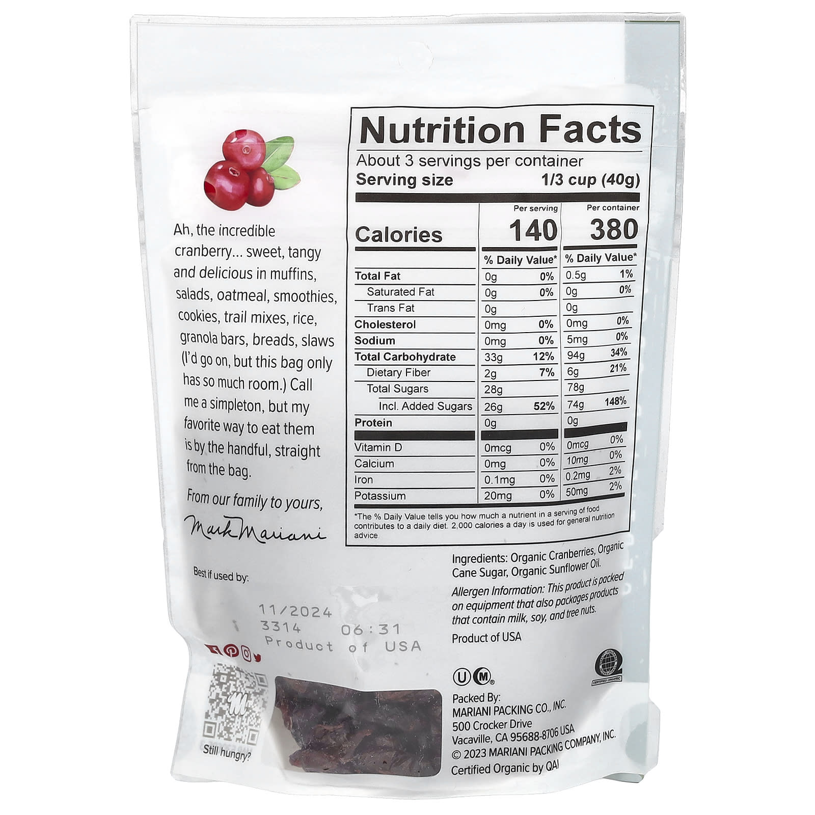 Mariani, Organic Dried Cranberries, 4 oz (113 g) - Image 2