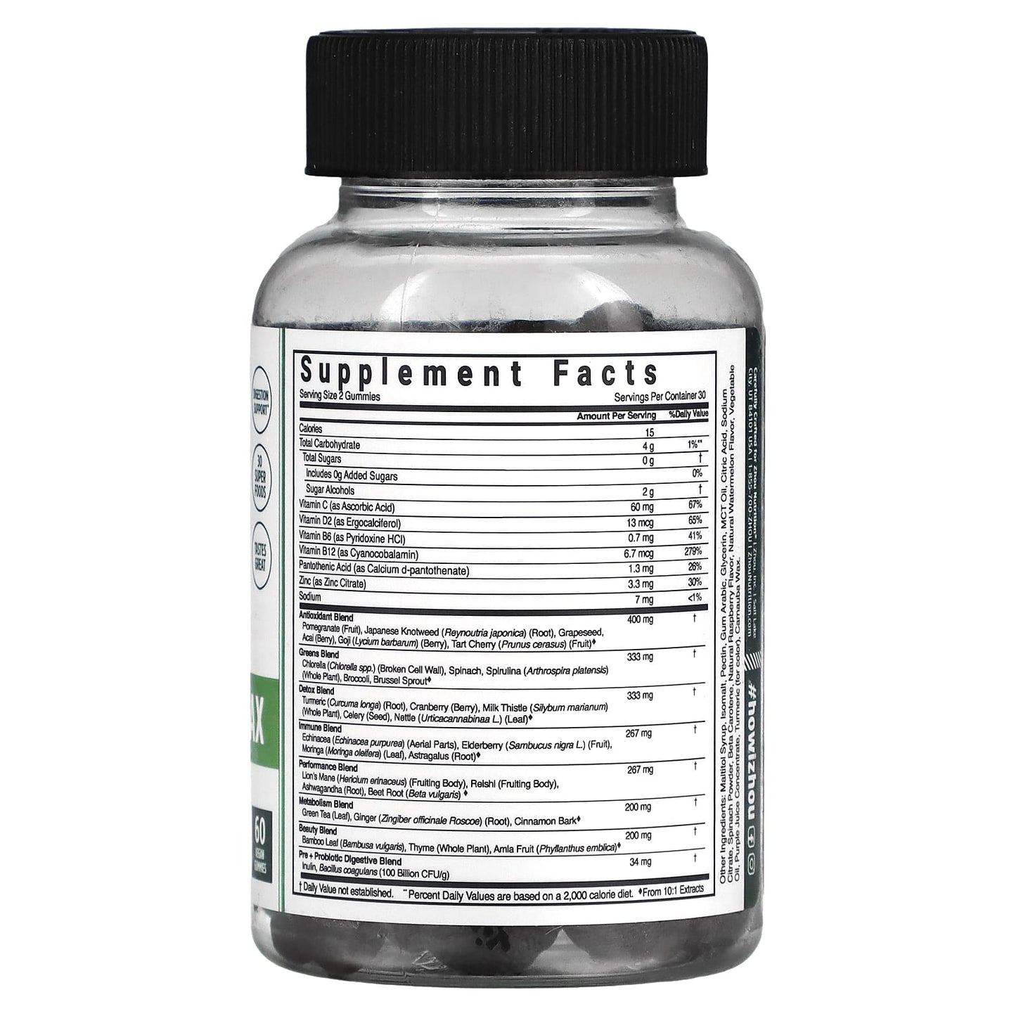 Zhou Nutrition, Supergreens Max, Raspberry, 60 Vegan Gummies - Image 2