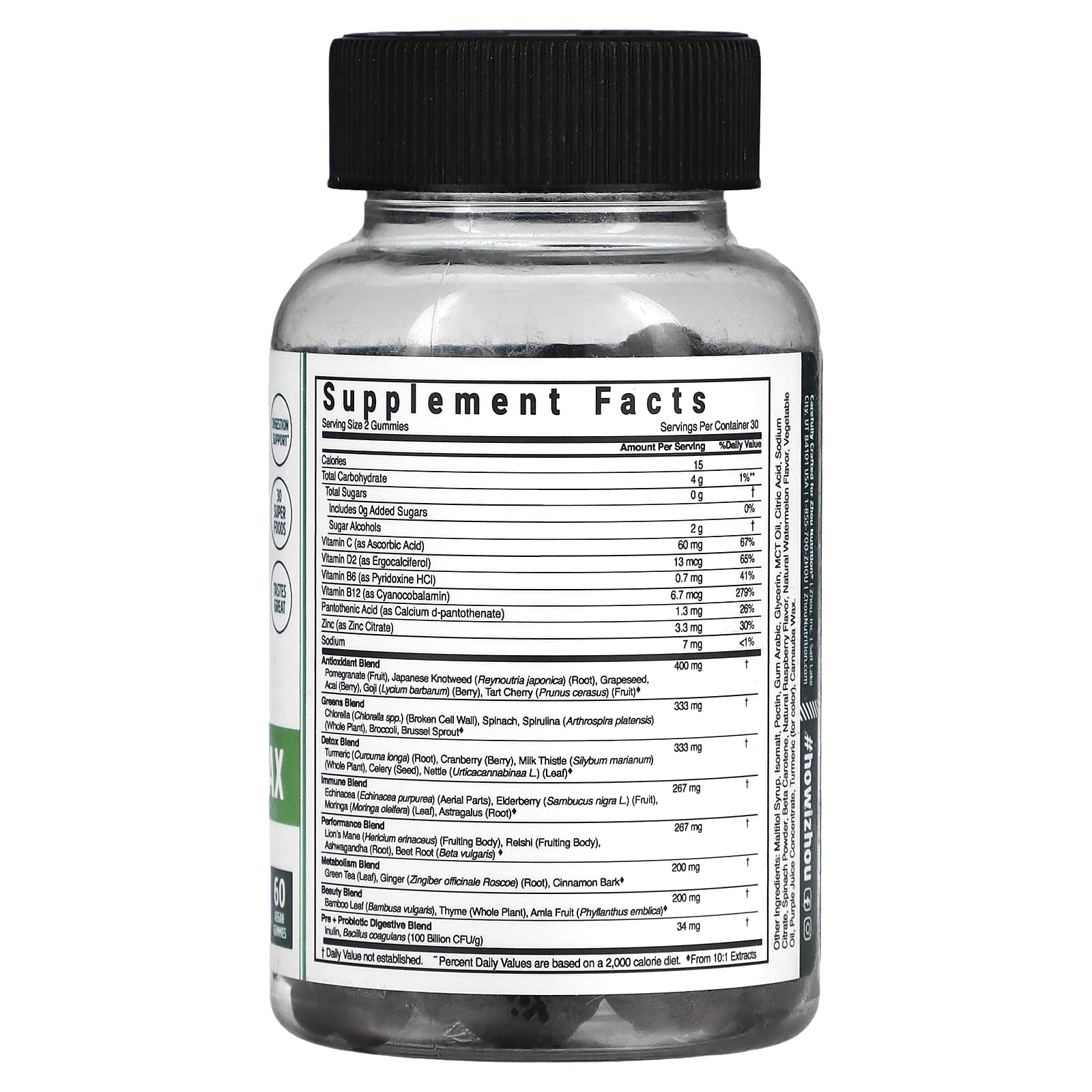 Zhou Nutrition, Supergreens Max, Raspberry, 60 Vegan Gummies - Image 2