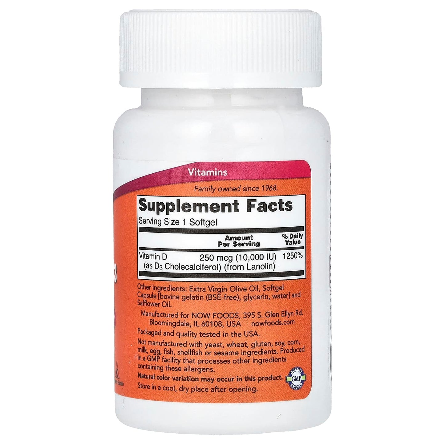 NOW Foods, Vitamin D-3, High Potency, 10,000 IU, 30 Softgels - Image 2