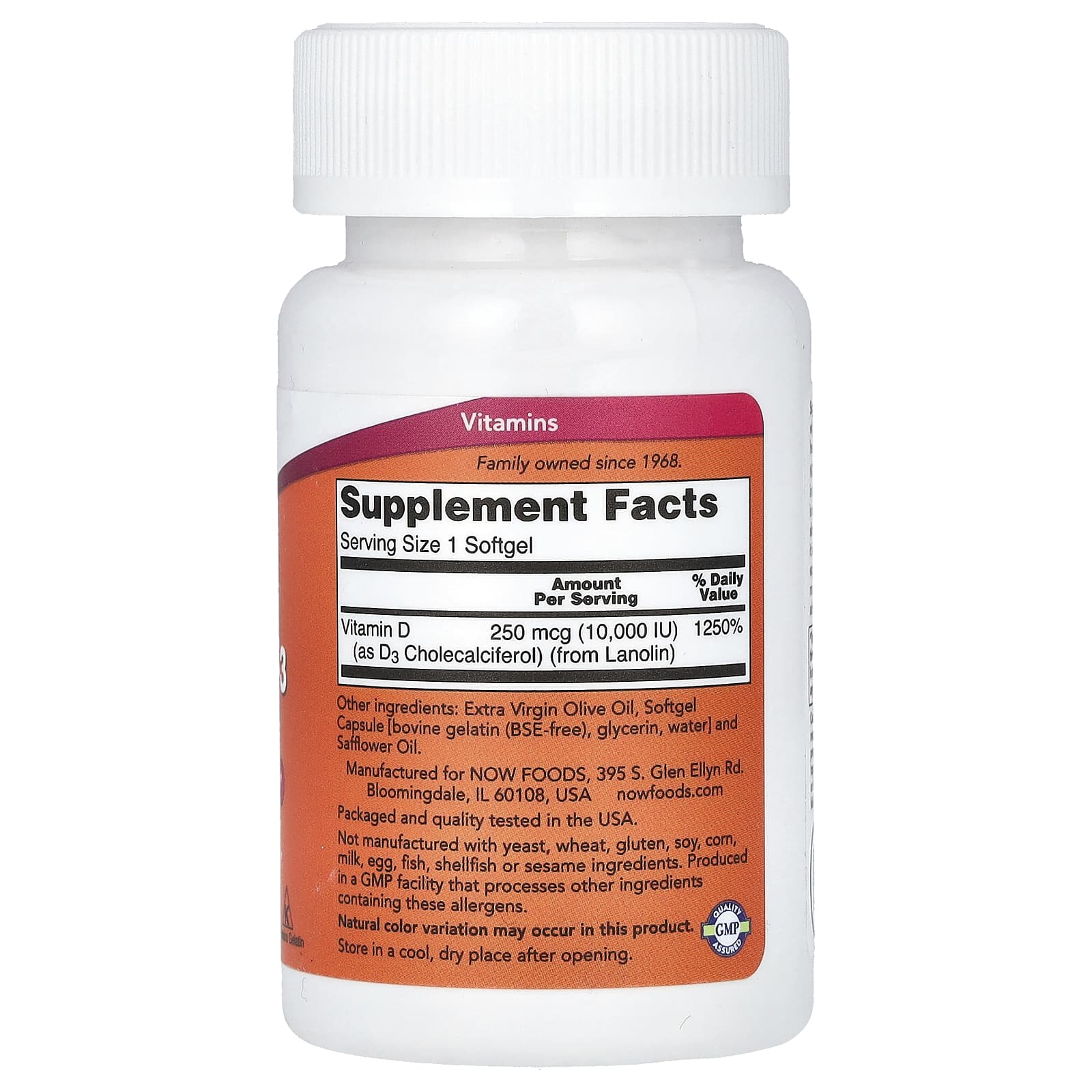 NOW Foods, Vitamin D-3, High Potency, 10,000 IU, 30 Softgels - Image 2
