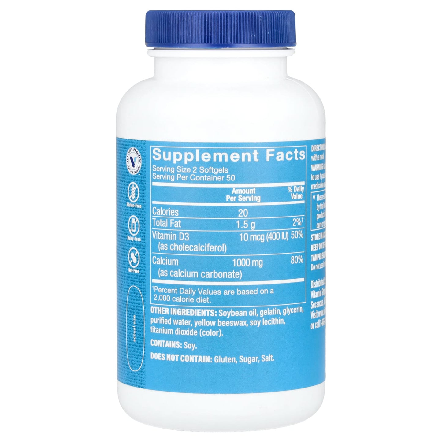 The Vitamin Shoppe, Calcium 1000, 1,000 mg, 100 Softgels (500 mg per Capsule) - Image 2