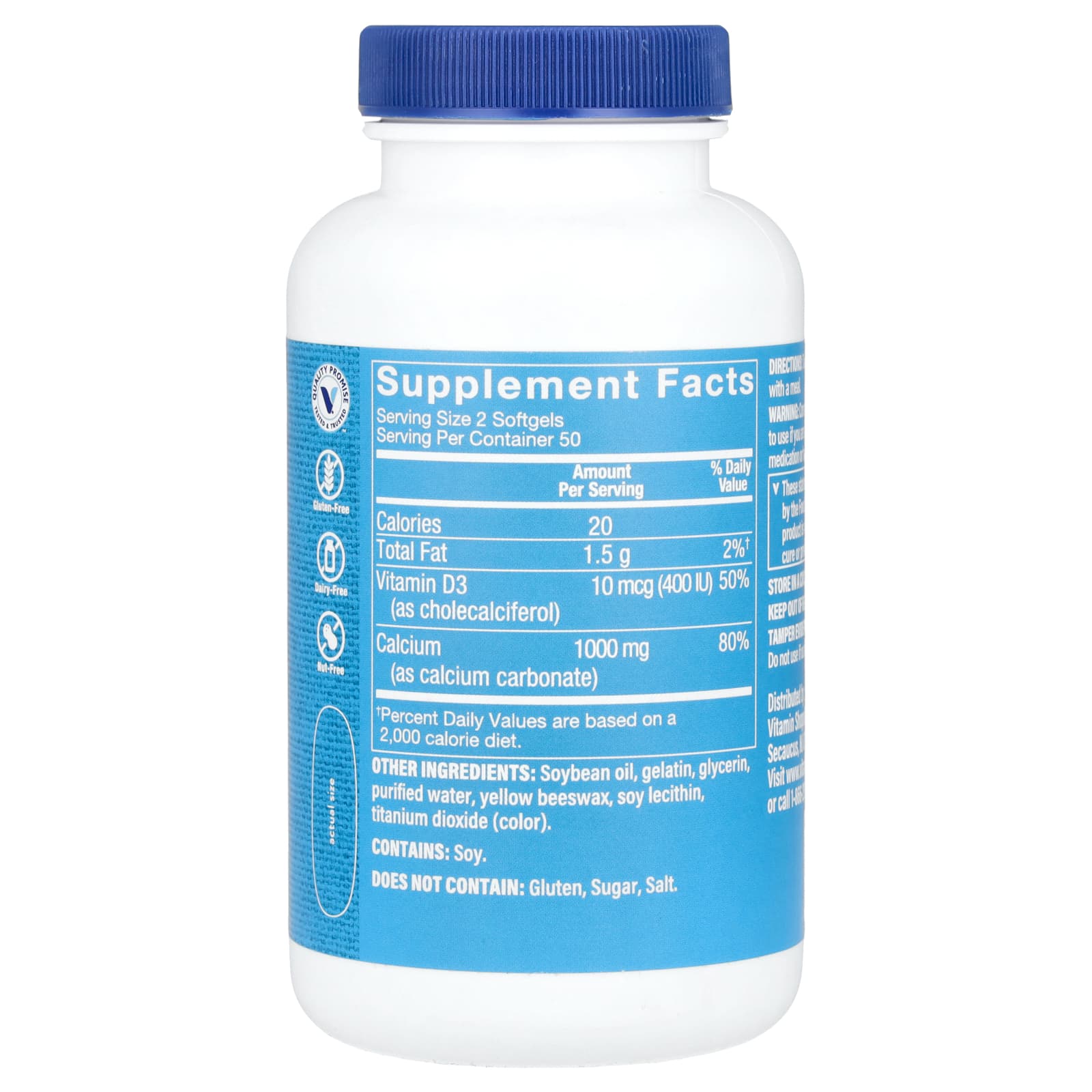 The Vitamin Shoppe, Calcium 1000, 1,000 mg, 100 Softgels (500 mg per Capsule) - Image 2