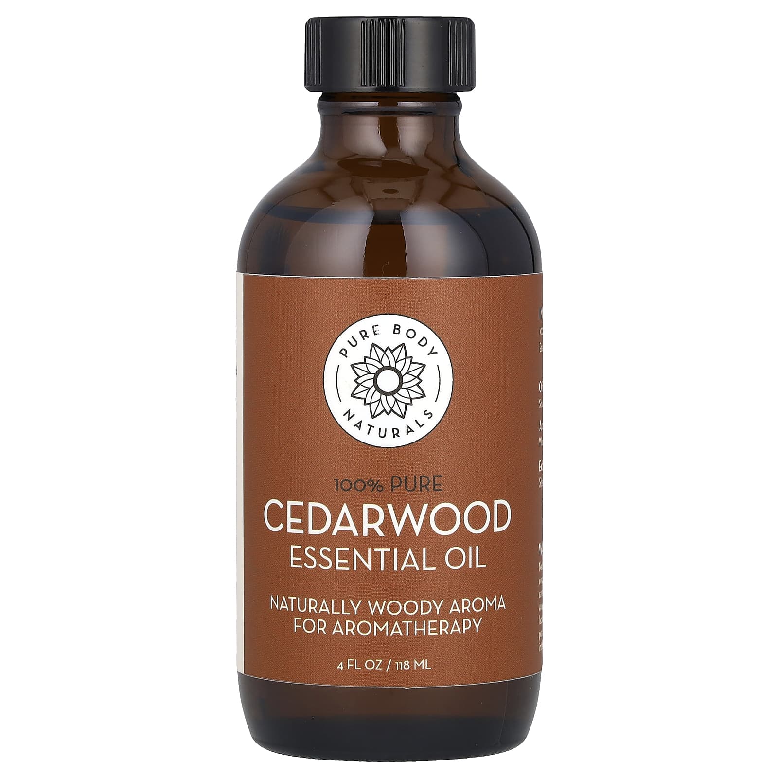 Pure Body Naturals, 100% Pure Essential Oil, Cedarwood, 4 fl oz (118 ml) - Image 1