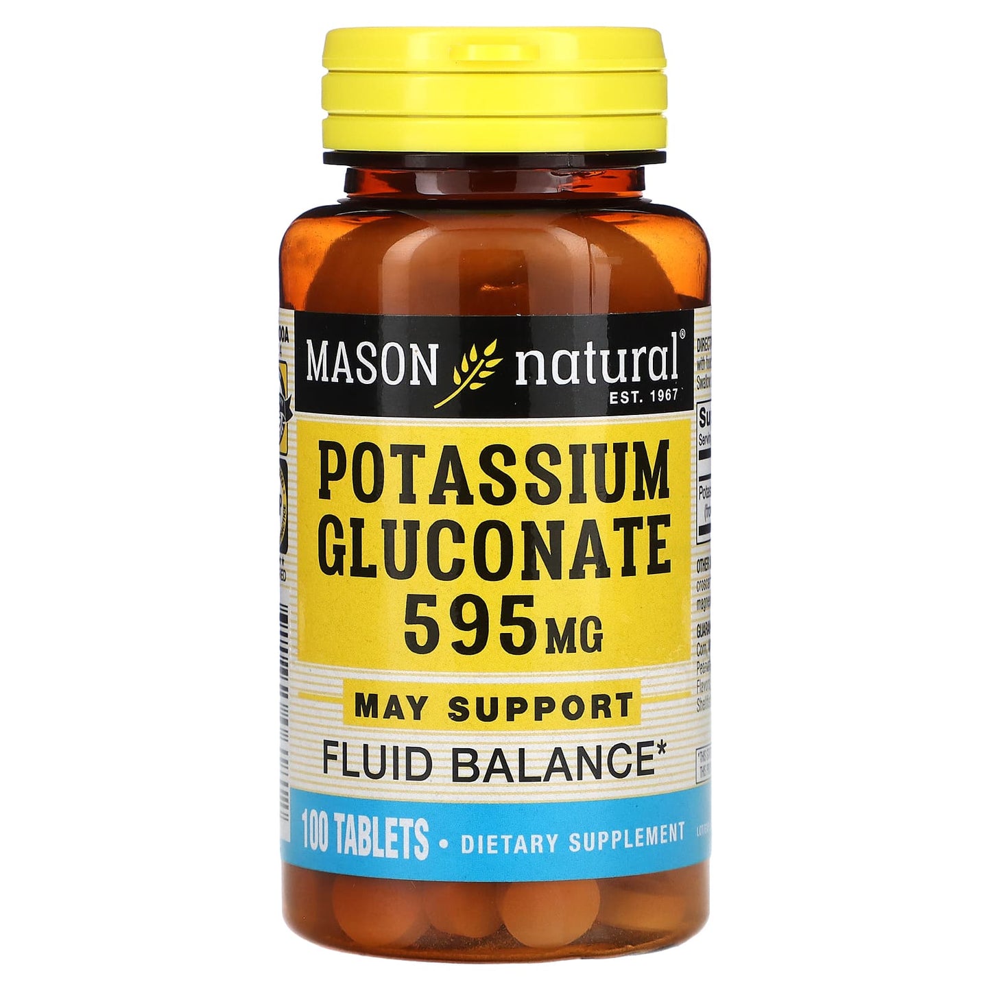 Mason Natural, Potassium Gluconate, 595 mg, 100 Tablets - Image 1