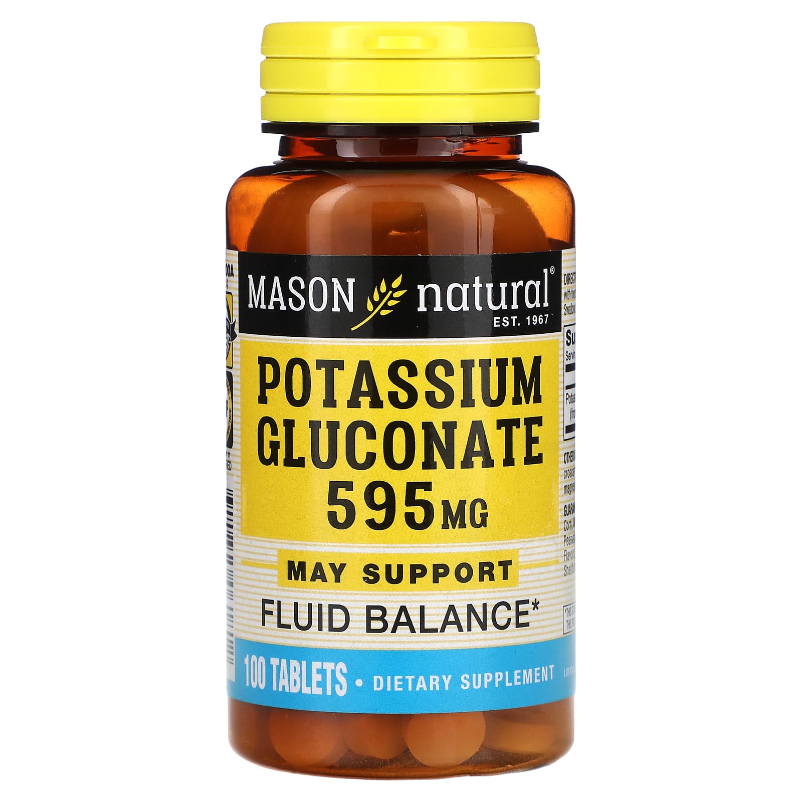 Mason Natural, Potassium Gluconate, 595 mg, 100 Tablets - Image 1