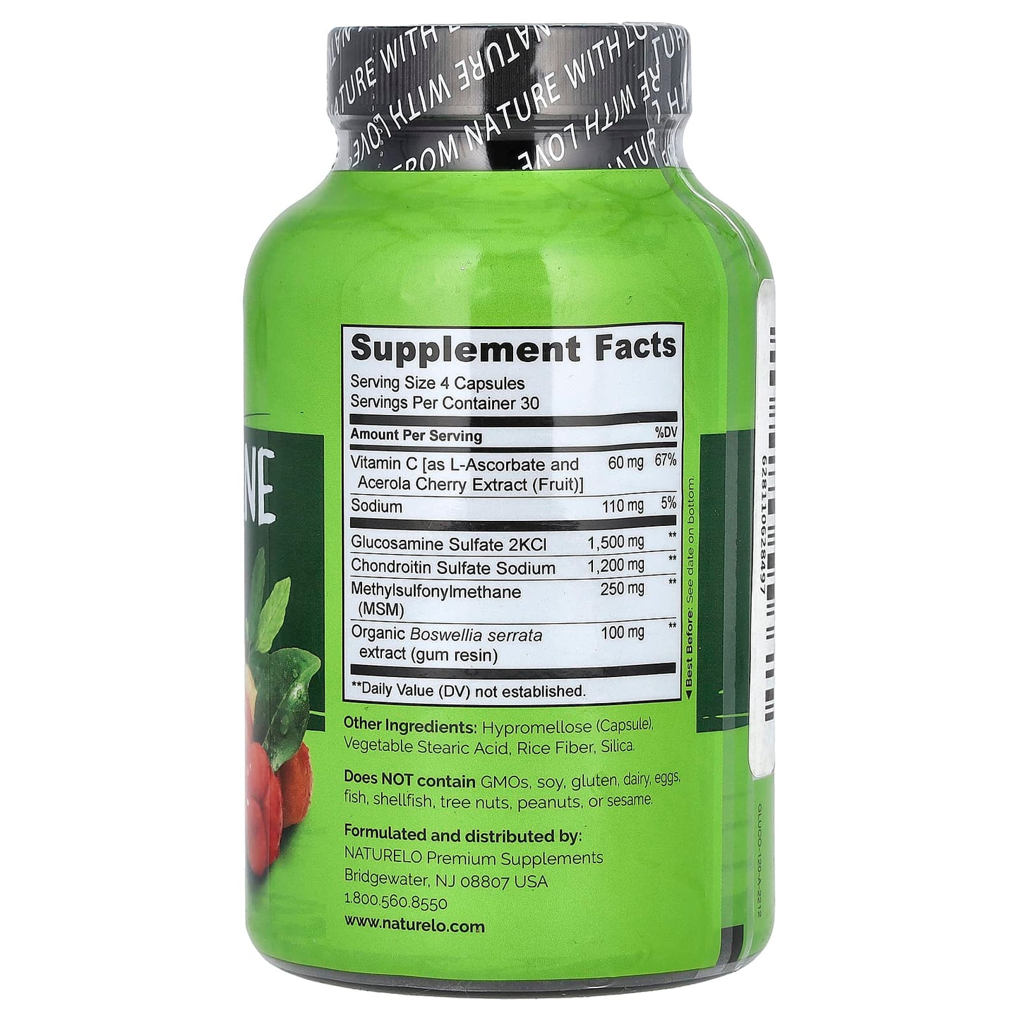 NATURELO, Glucosamine Chondroitin & MSM With Boswellia & Vitamin C, 120 Capsules - Image 2
