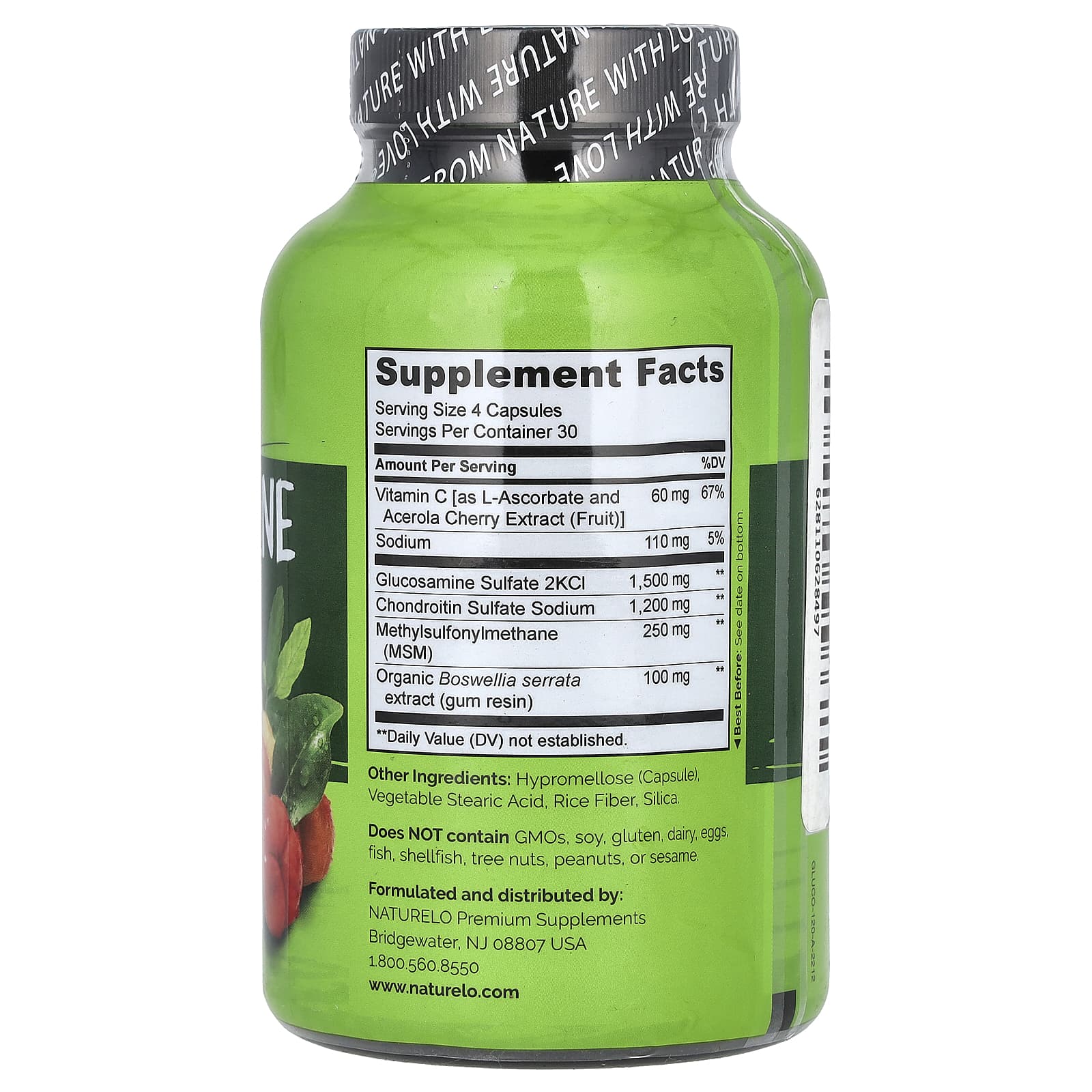 NATURELO, Glucosamine Chondroitin & MSM With Boswellia & Vitamin C, 120 Capsules - Image 2