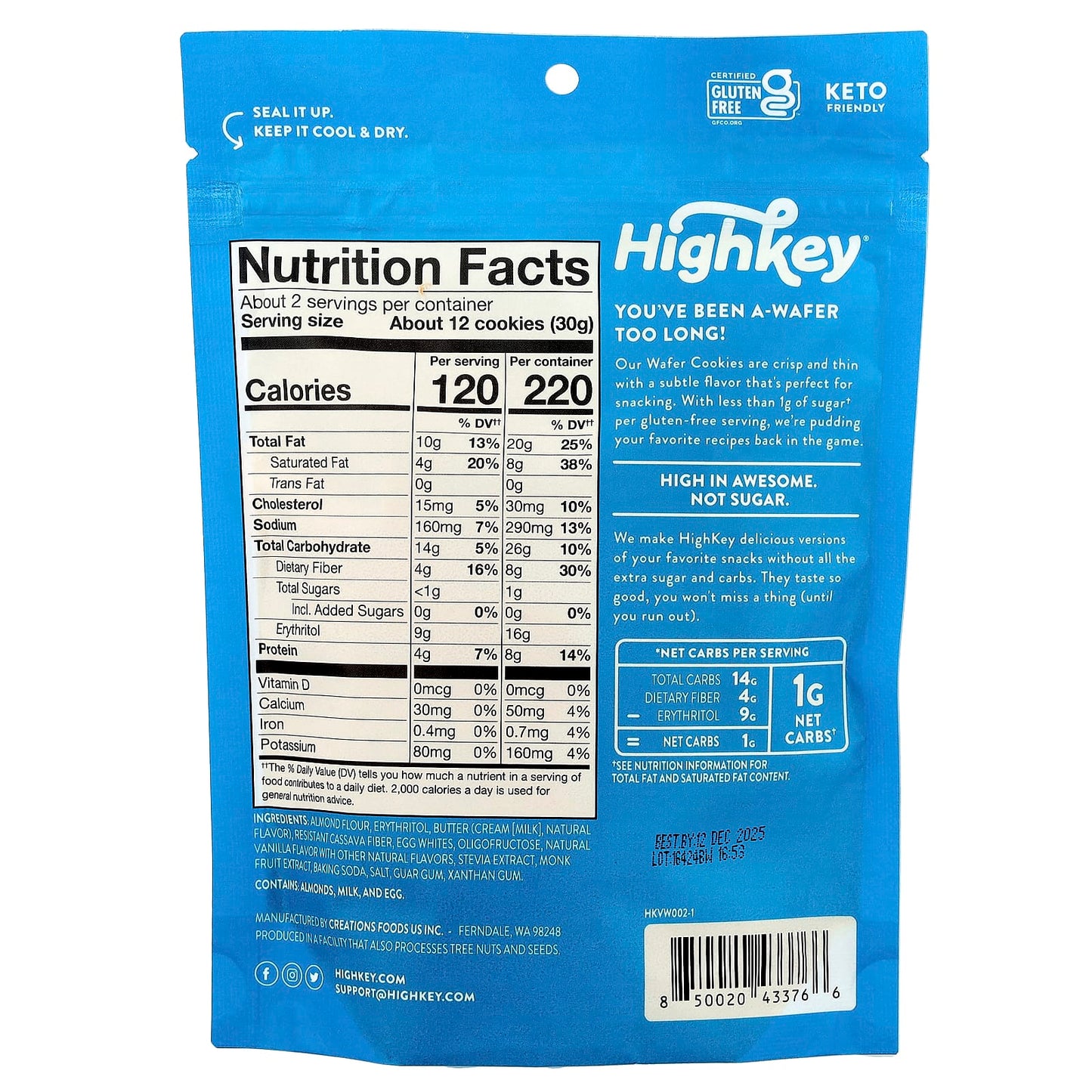 HighKey Vanilla Wafers, Low Carb, Gluten Free, Keto Friendly - Image 2