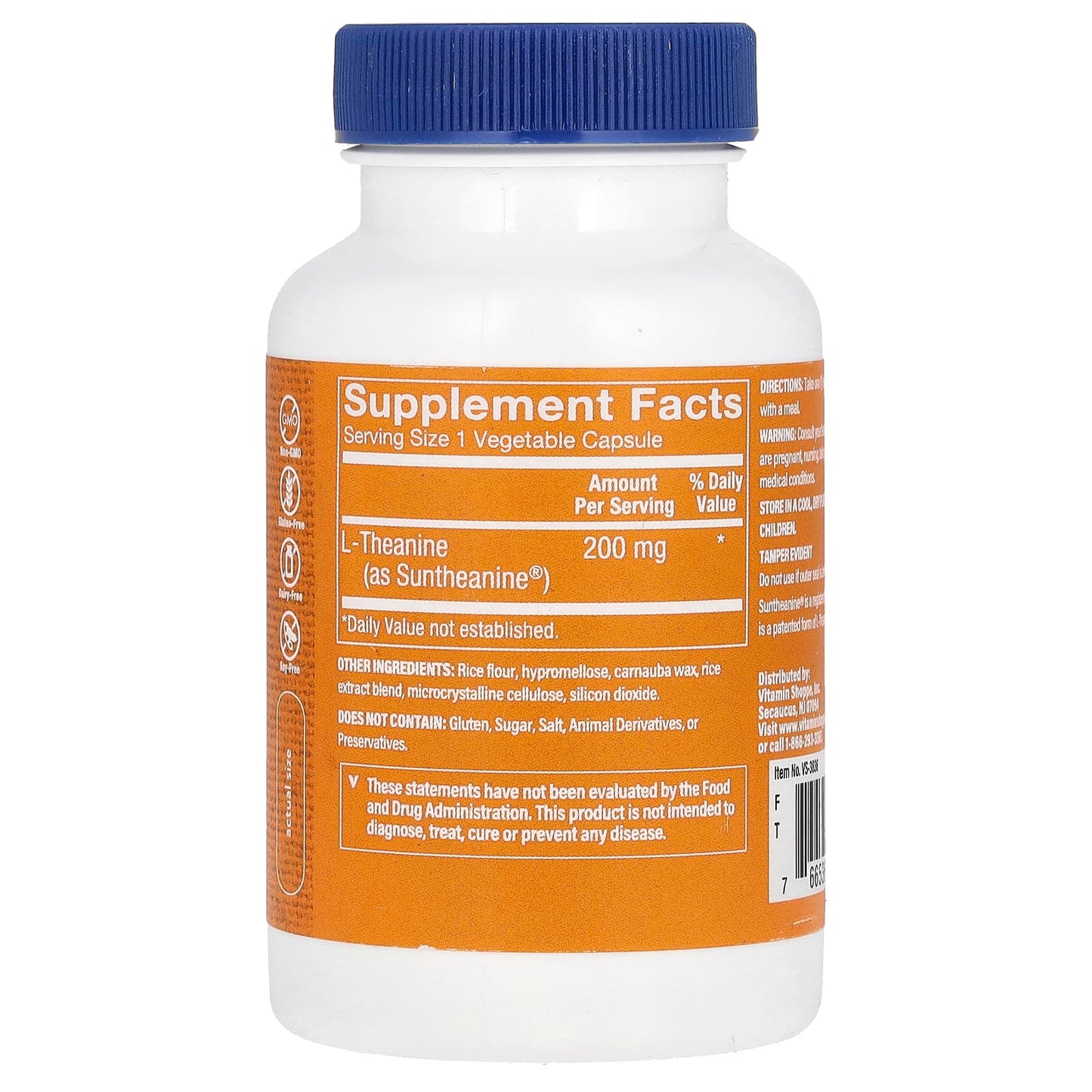 The Vitamin Shoppe, L-Theanine , 200 mg, 120 Vegetable Capsules - Image 2