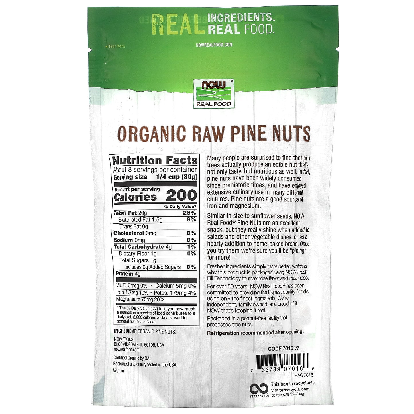 NOW Foods, Real Food, Organic, Raw Pine Nuts, 8 oz (227 g) - Image 2