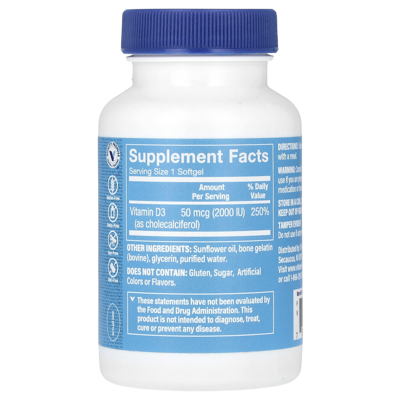 The Vitamin Shoppe, Vitamin D3, 50 mcg (2,000 IU), 200 Softgels - Image 2
