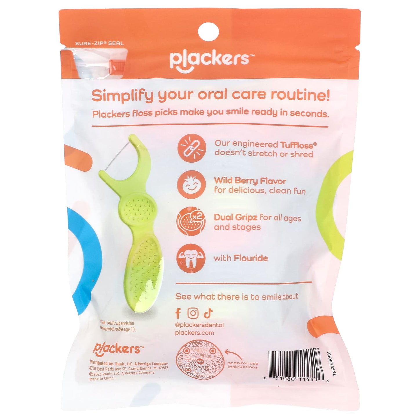 Plackers, Kid's Dual Gripz, Extra Gentle with Fluoride, Wild Berry, 75 Floss Picks - Image 2