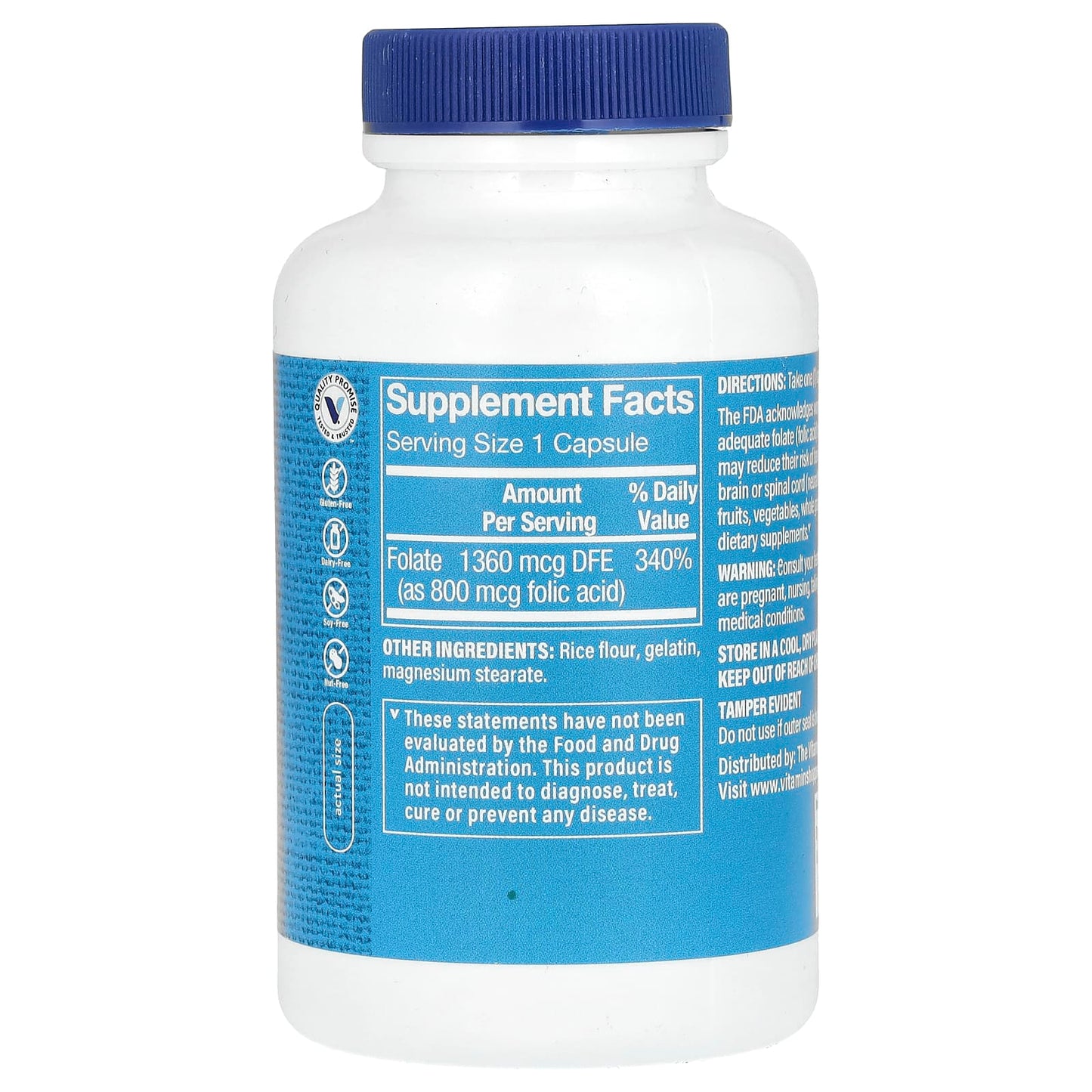 The Vitamin Shoppe, Folic Acid, 800 mcg, 300 Capsules - Image 2