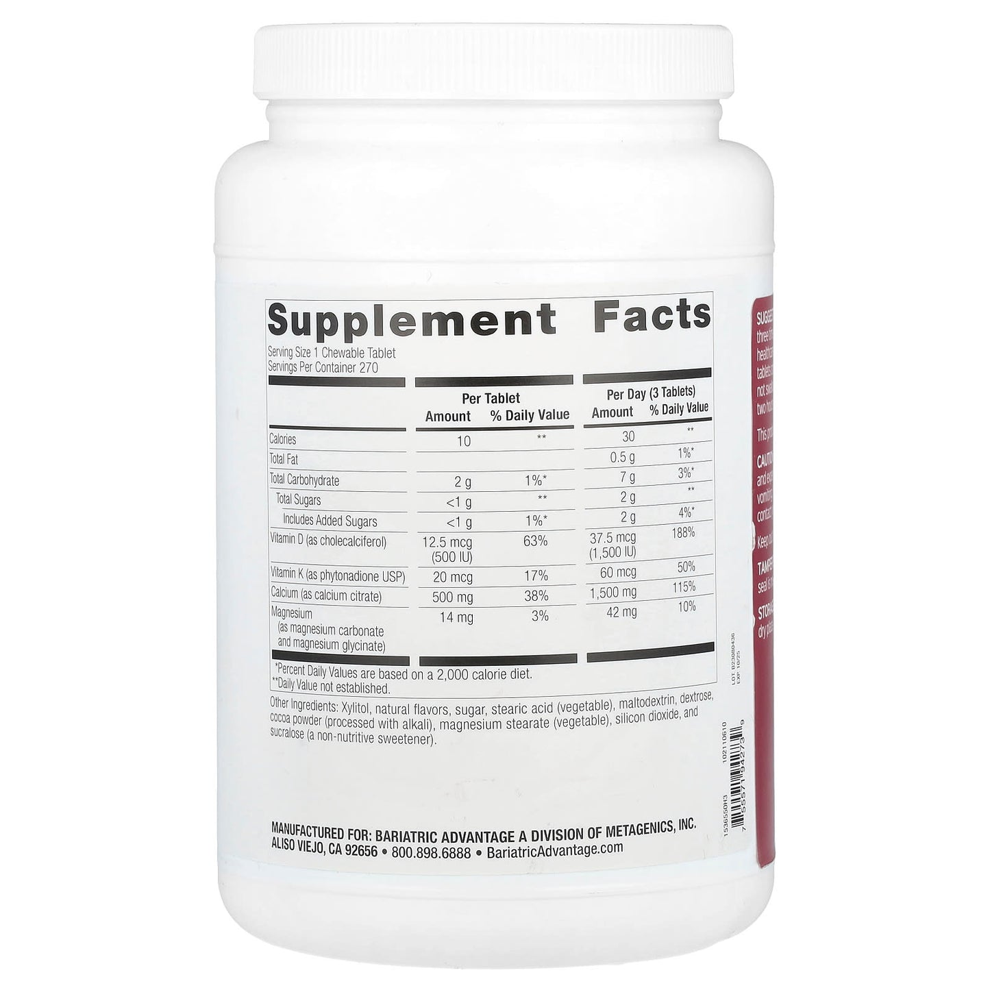 Bariatric Calcium Citrate Chewable Tablets with Vitamin D3, 270 Count - Image 2