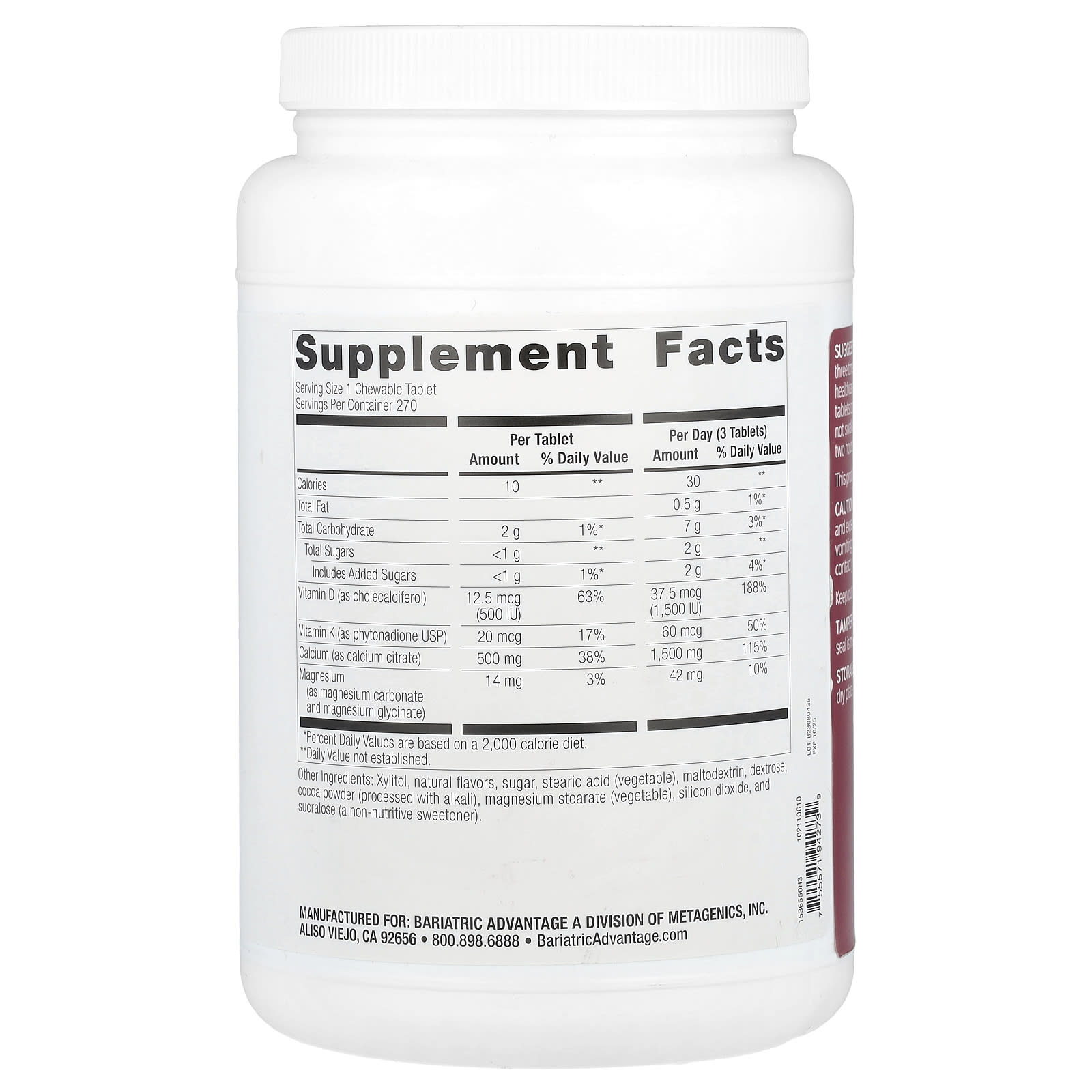 Bariatric Calcium Citrate Chewable Tablets with Vitamin D3, 270 Count - Image 2