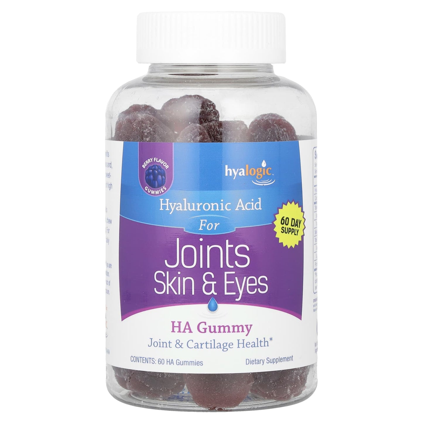 Hyalogic, HA Gummy, Hyaluronic Acid, Berry, 60 mg, 60 Gummies