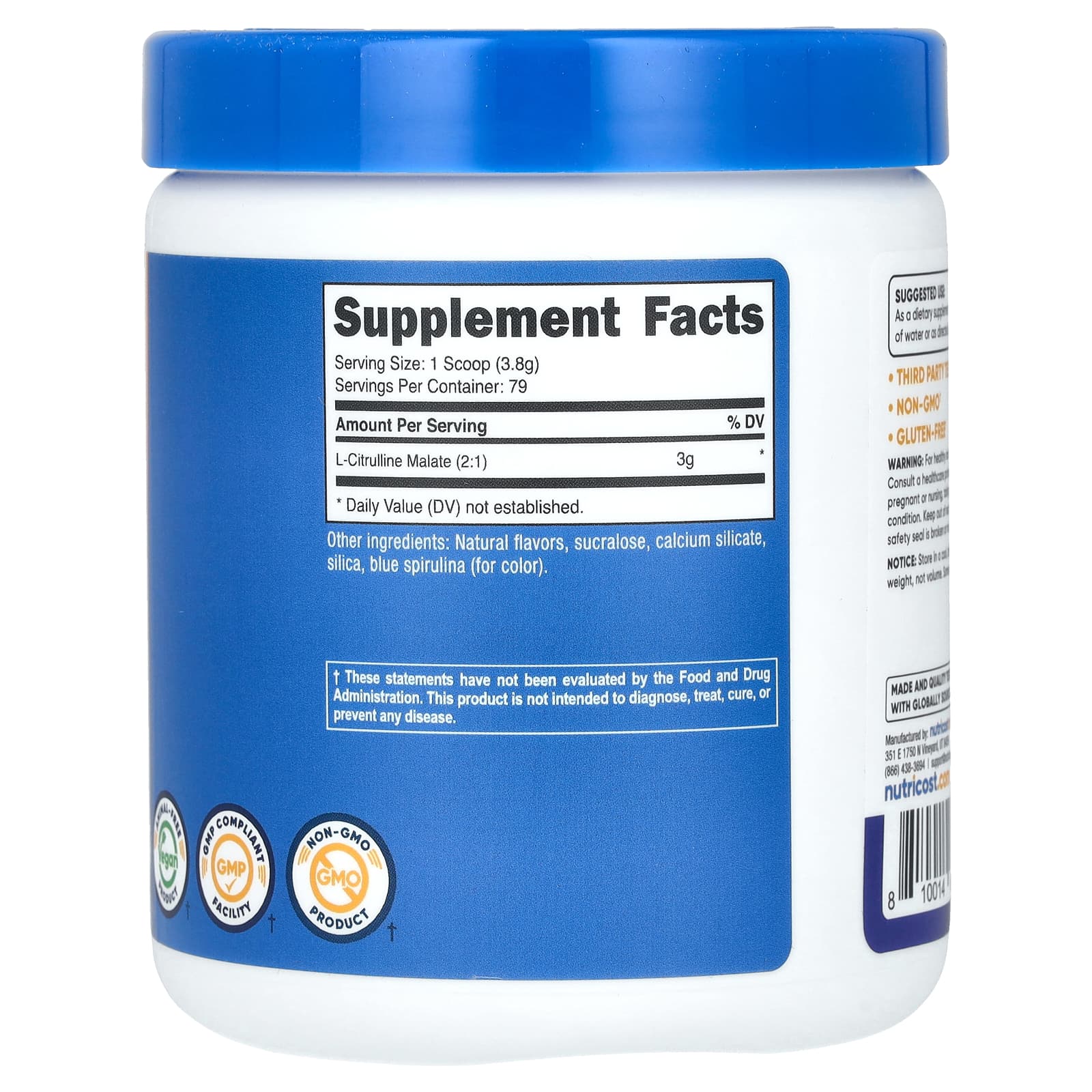 Nutricost, L-Citrulline Malate 2:1, Blue Raspberry, 10.7 oz (300 g) - Image 2