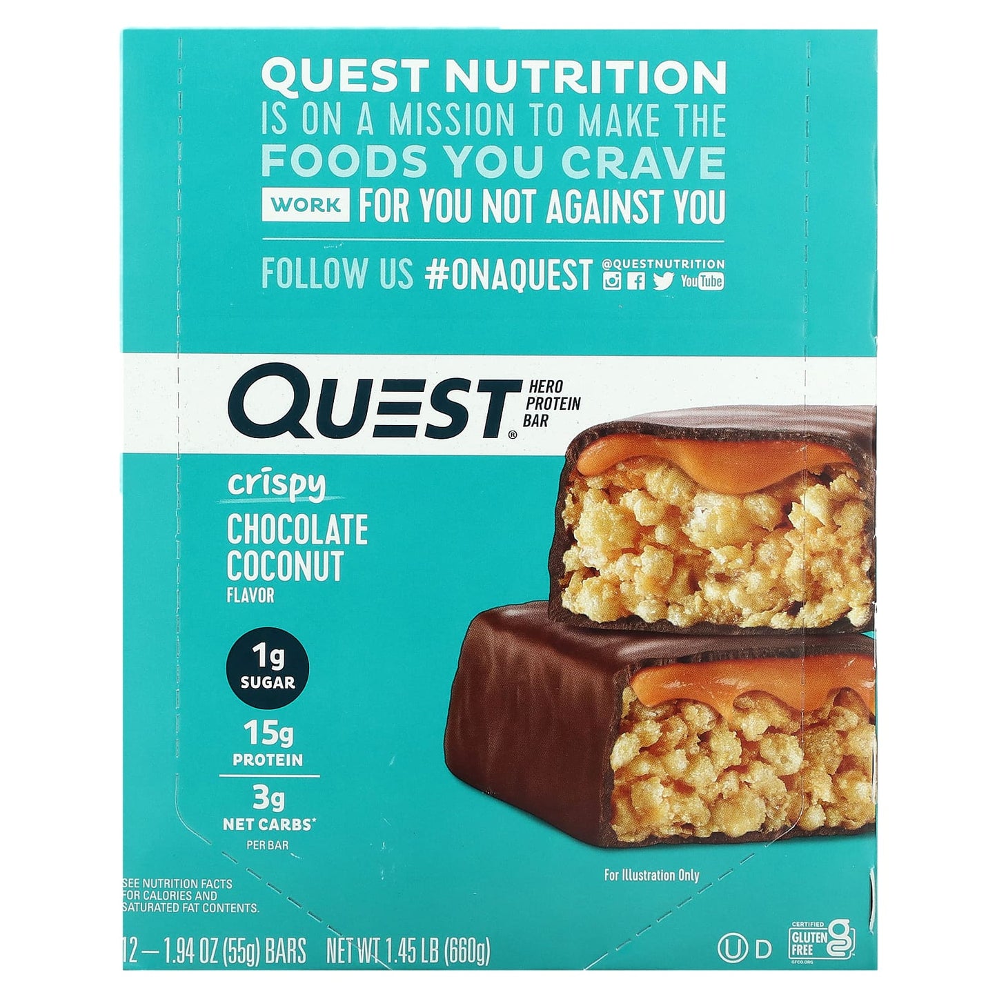 Quest Nutrition, Hero Protein Bar, Crispy Chocolate Coconut, 12 Bars, 1.94 oz (55 g) Each - Image 1