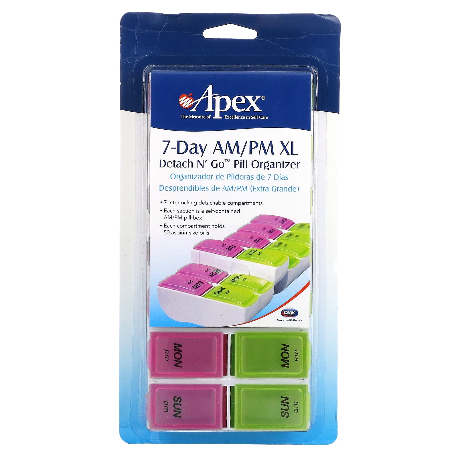 Apex 7-Day AM/PM Detachable Pill Organizer for Medication Schedule - Image 1