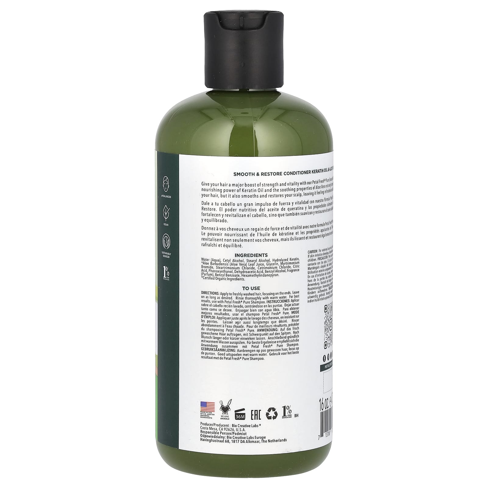 Petal Fresh, Pure, Smooth & Restore Conditioner, Keratin Oil & Aloe Vera, 16 fl oz (475 ml) - Image 2