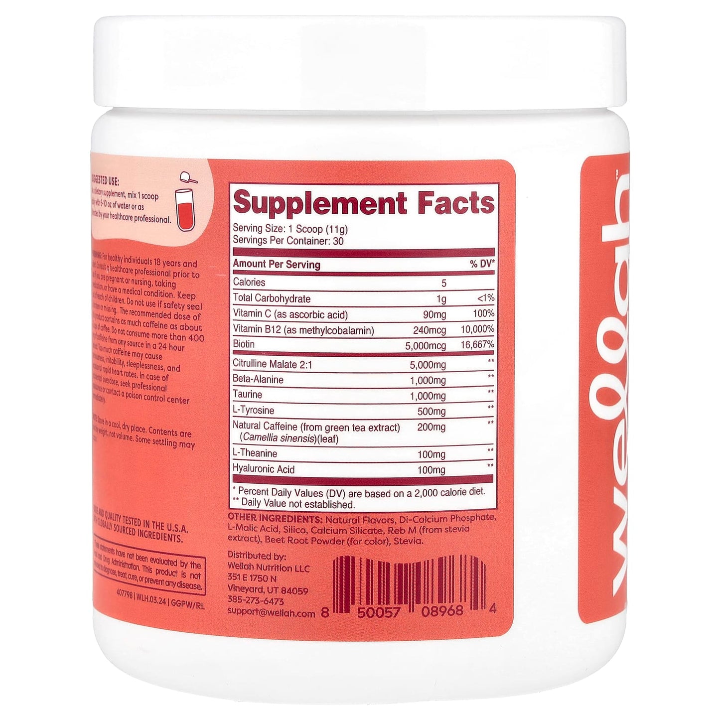 Wellah, Get-Going Pre-Workout, Fruit Punch, 11.7 oz (327 g) - Image 2