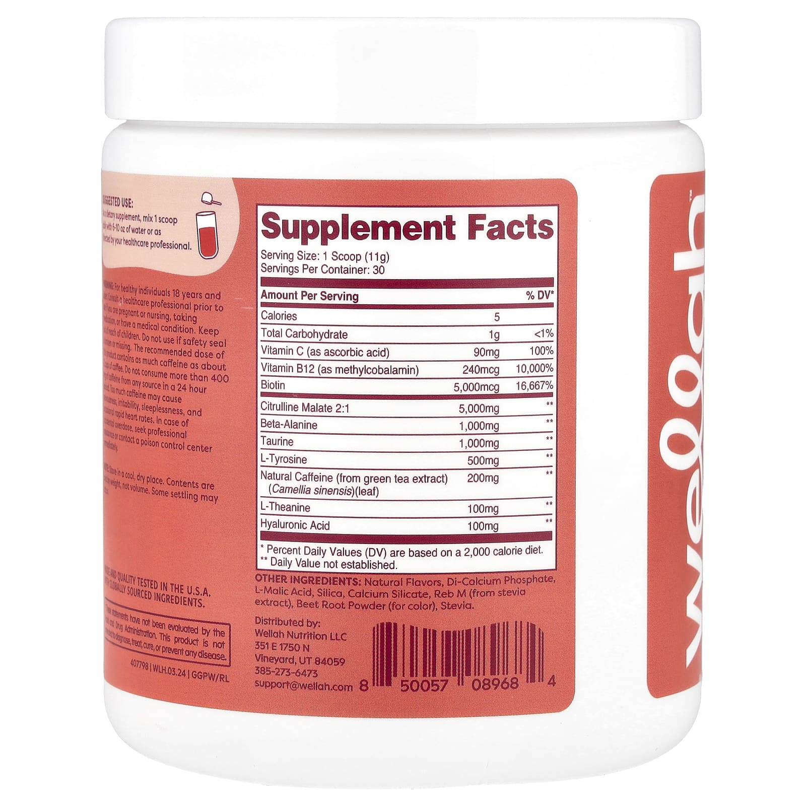 Wellah, Get-Going Pre-Workout, Fruit Punch, 11.7 oz (327 g) - Image 2