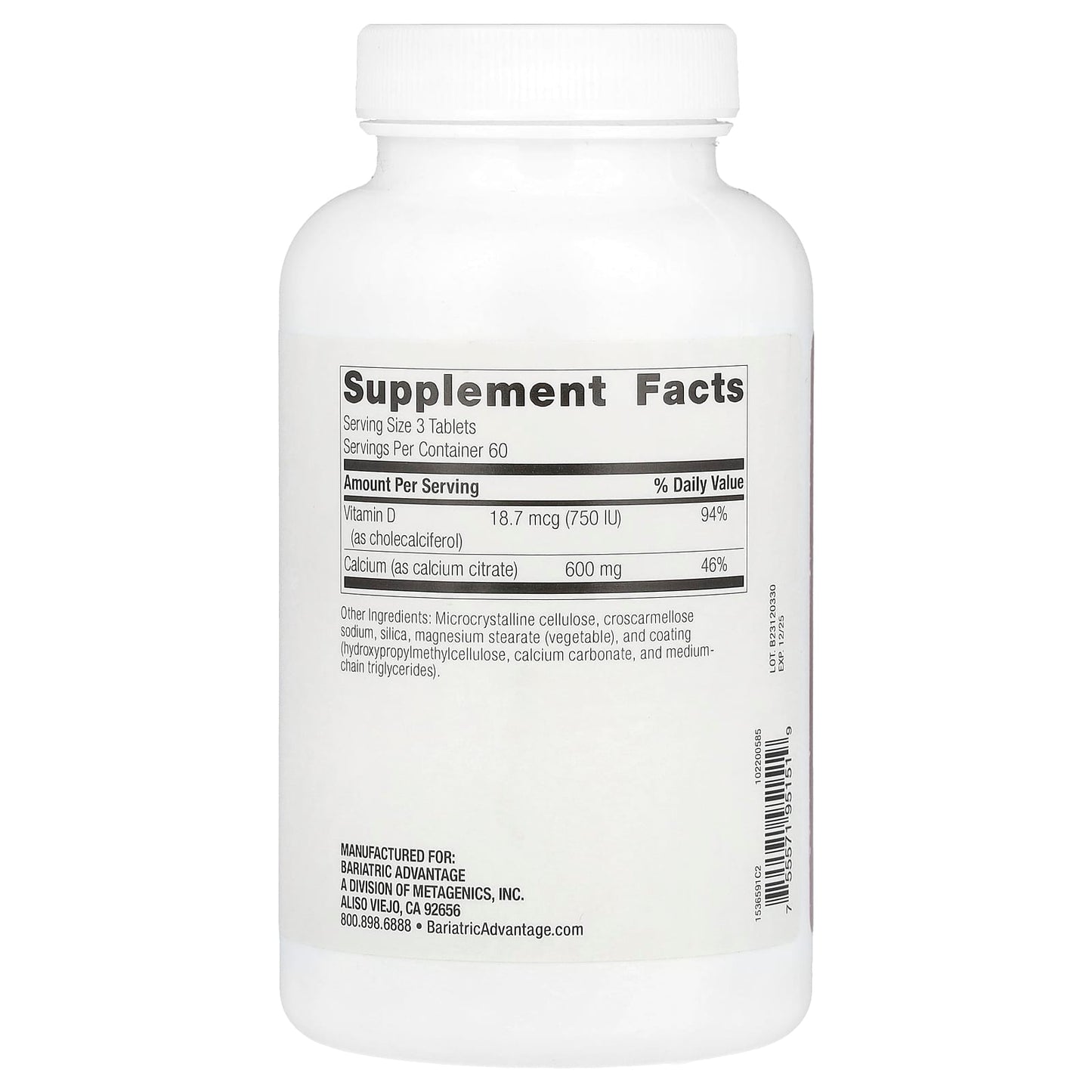 Bariatric Calcium Citrate Supplement - 180 Non-Chewable Tablets - Image 2