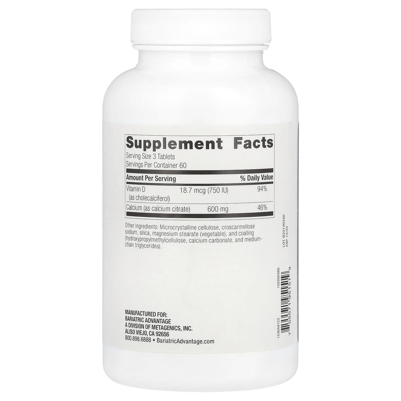 Bariatric Calcium Citrate Supplement - 180 Non-Chewable Tablets - Image 2