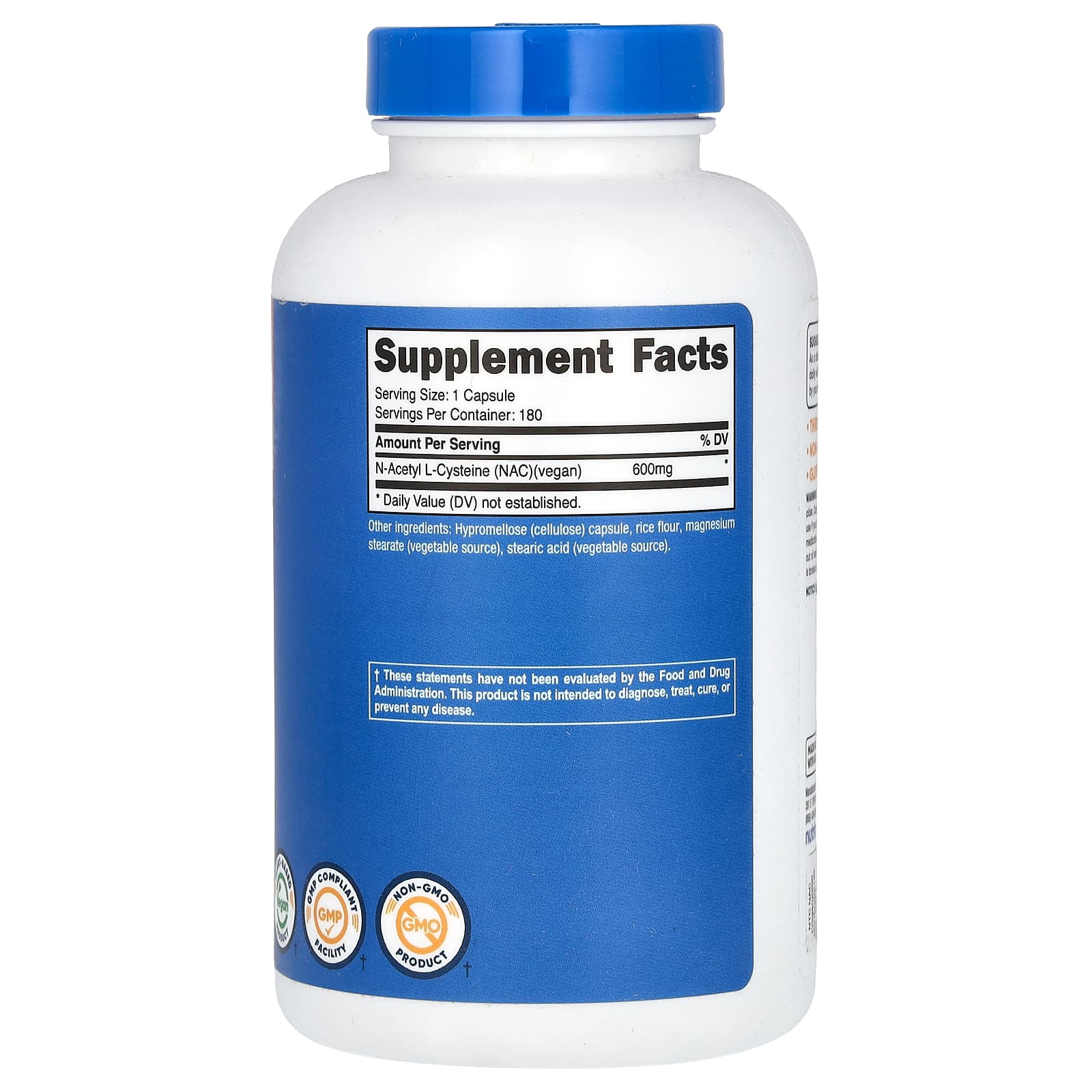 Nutricost, NAC, Vegan N-Acetyl L-Cysteine, 600 mg, 180 Capsules - Image 2