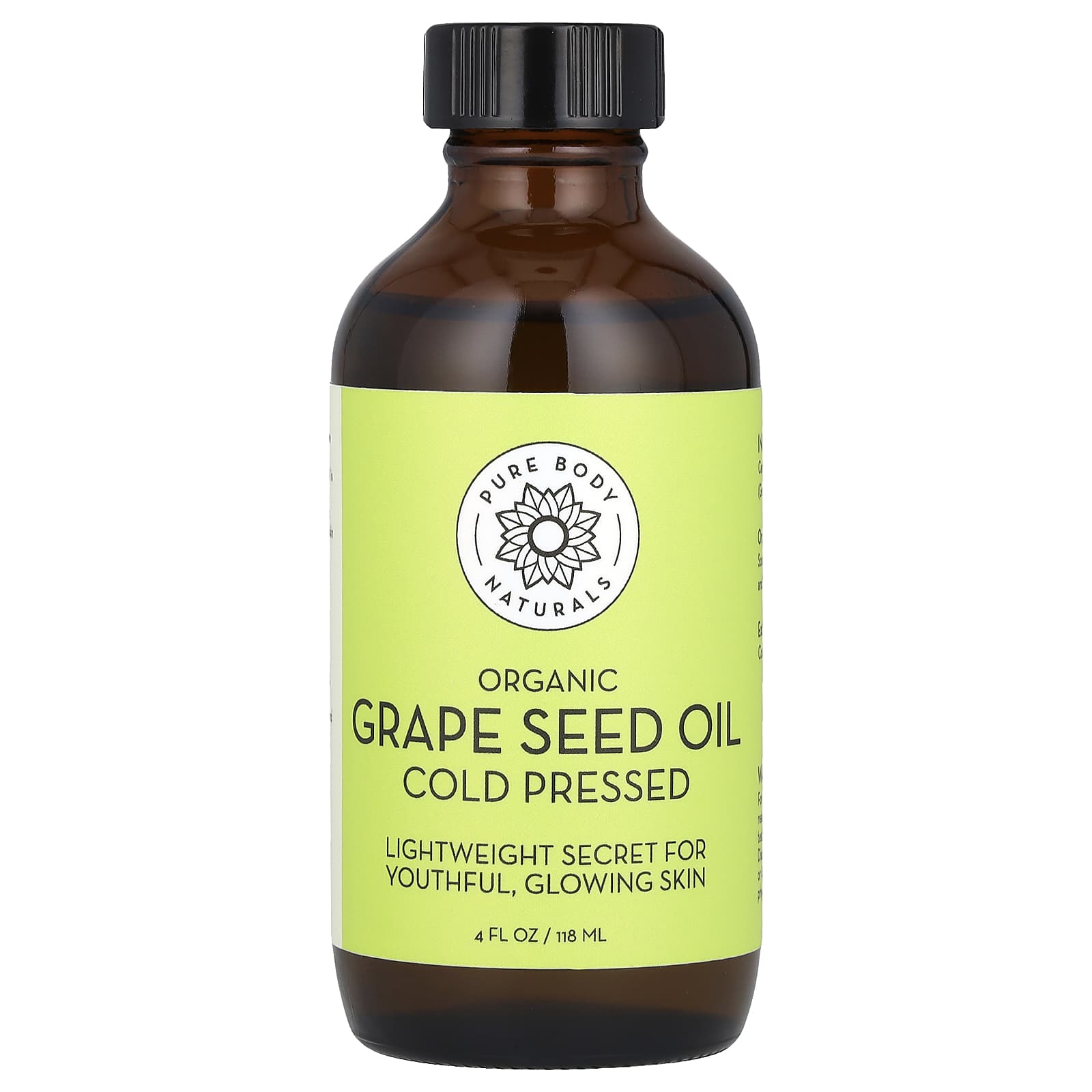 Pure Body Naturals, Organic Grape Seed Oil, 4 fl oz (118 ml) - Image 1