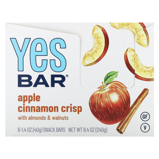 Yes Bar, Snack Bar, Apple Cinnamon Crisp, 6 Bars, 1.4 oz (40 g) Each - Image 1