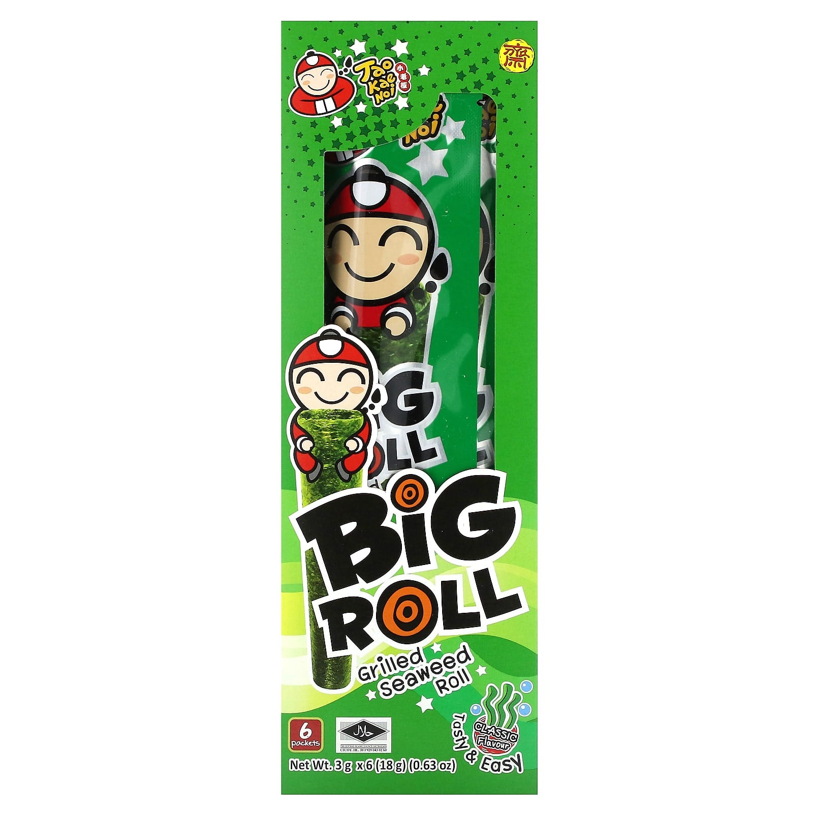 Tao Kae Noi, Big Roll, Grilled Seaweed Roll, Classic, 6 Packets,  0.11 oz (3 g) Each - Image 1