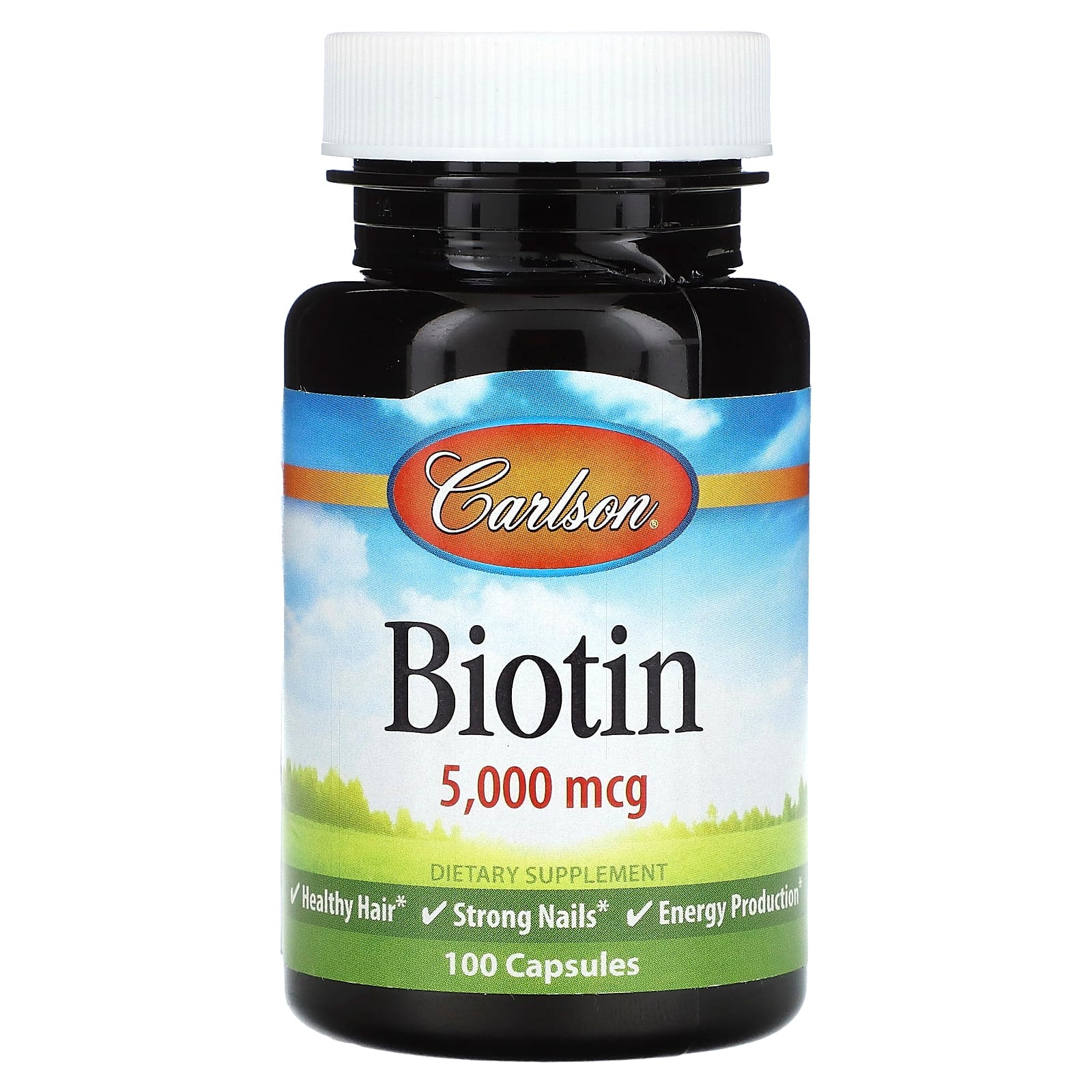 Biotin Supplements by Carlson for Hair, Skin, and Nail Health - 5,000 mcg, 100 Capsules - Image 1