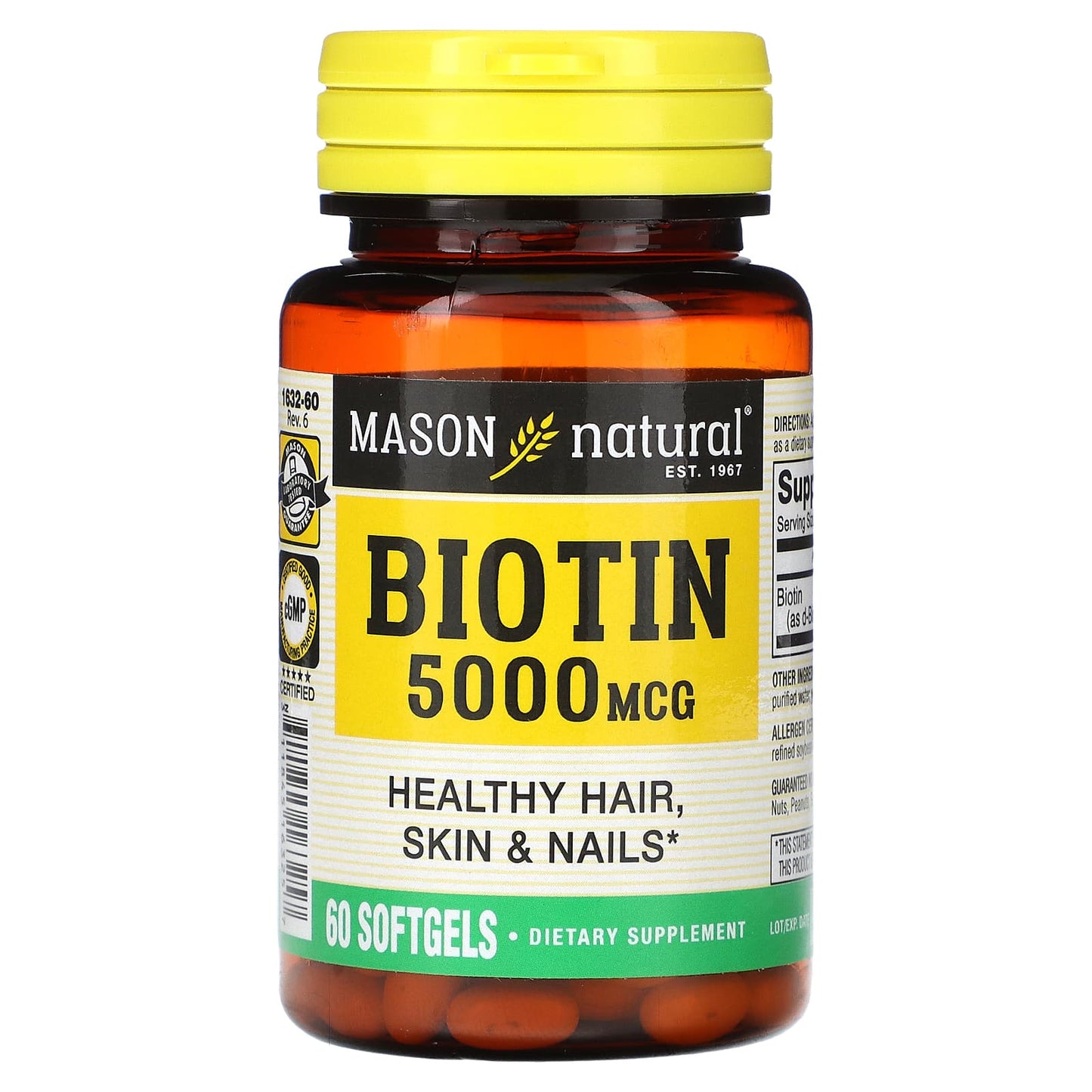 Mason Natural, Biotin, 5,000 mcg, 60 Softgels - Image 1
