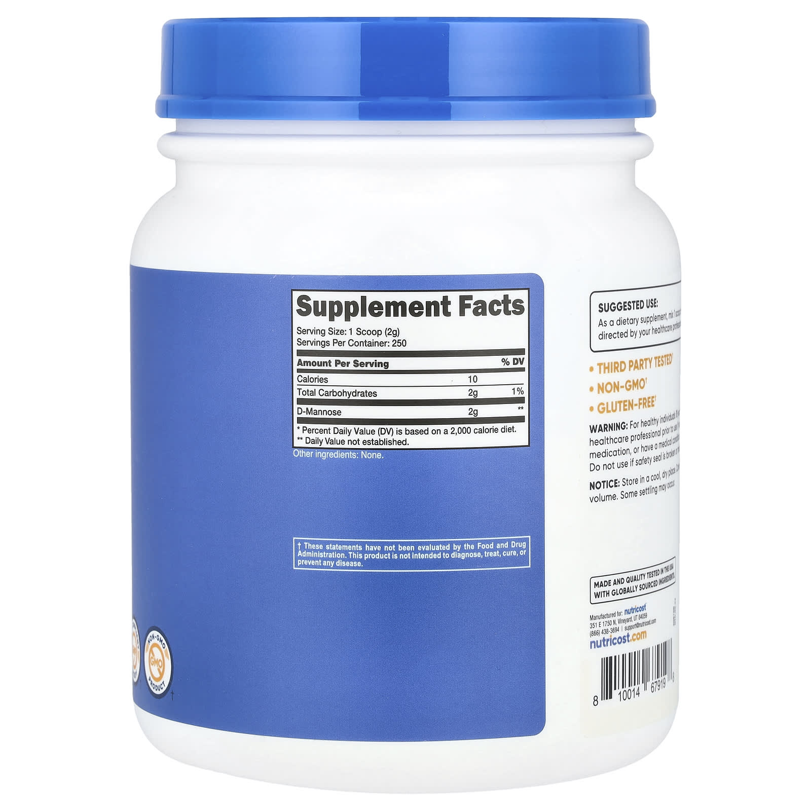 Nutricost, D-Mannose, Unflavored, 17.9 oz (500 g) - Image 2