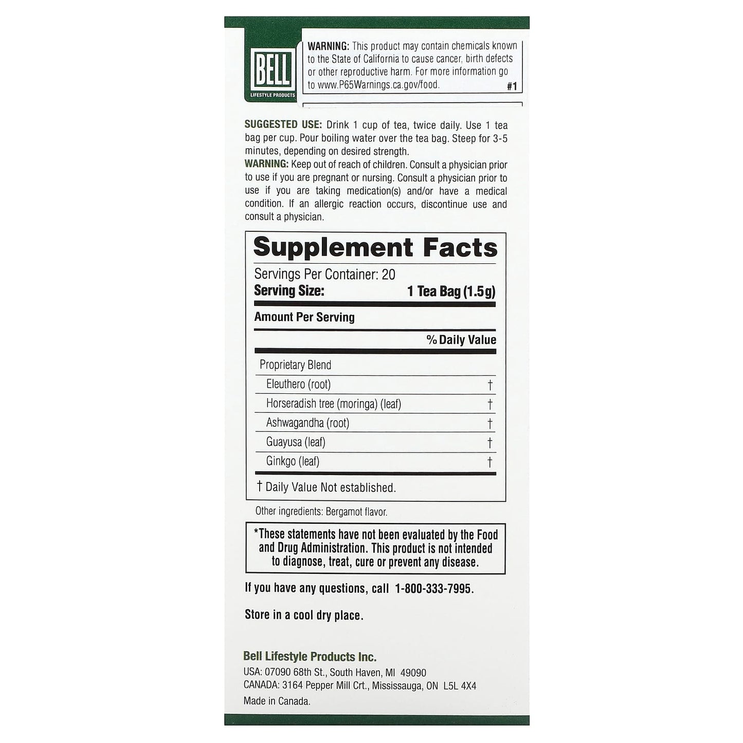 Ezee Memory & Cognitive Tea by Bell Lifestyle, 20 Tea Bags - Image 2
