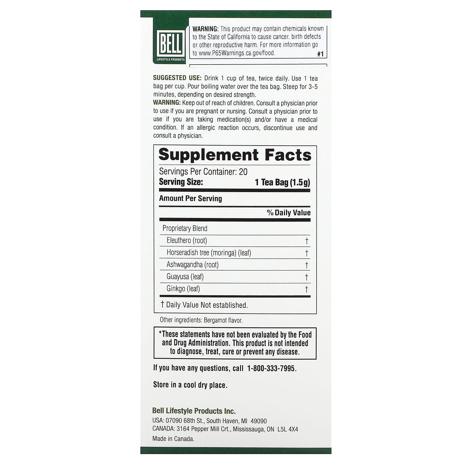 Ezee Memory & Cognitive Tea by Bell Lifestyle, 20 Tea Bags - Image 2