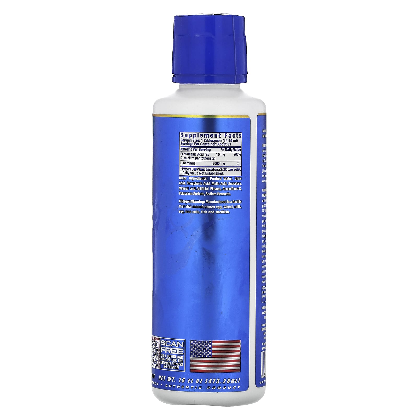 Ronnie Coleman, Vital Edition, L-Carnitine XS 3000, Blue Razz, 16 fl oz (473.28 ml) - Image 2