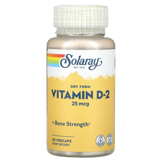 Solaray, Dry Form Vitamin D-2, 25 mcg, 60 VegCaps - Image 1
