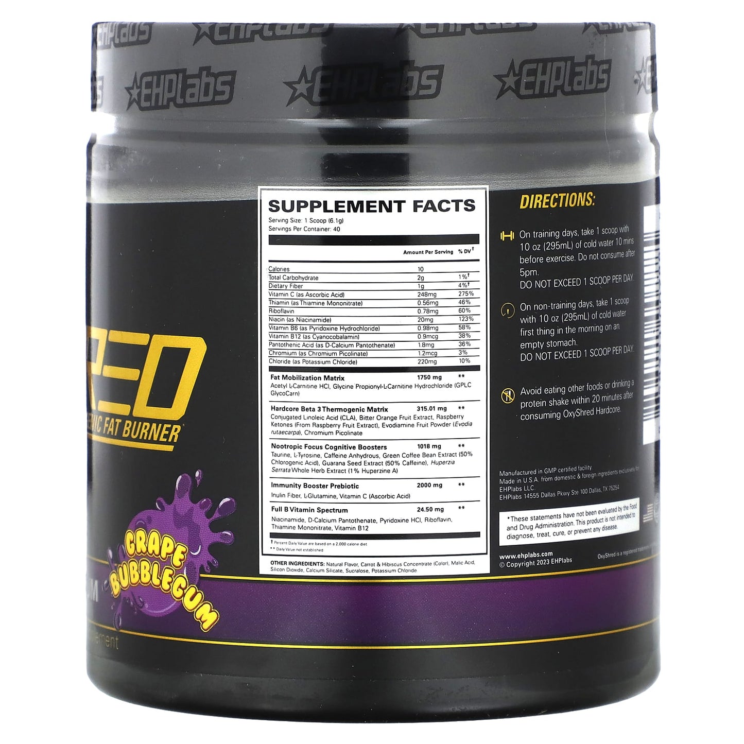 EHPlabs OxyShred Hardcore Thermogenic Fat Burner, Grape Bubblegum, 8.6 oz - Image 2