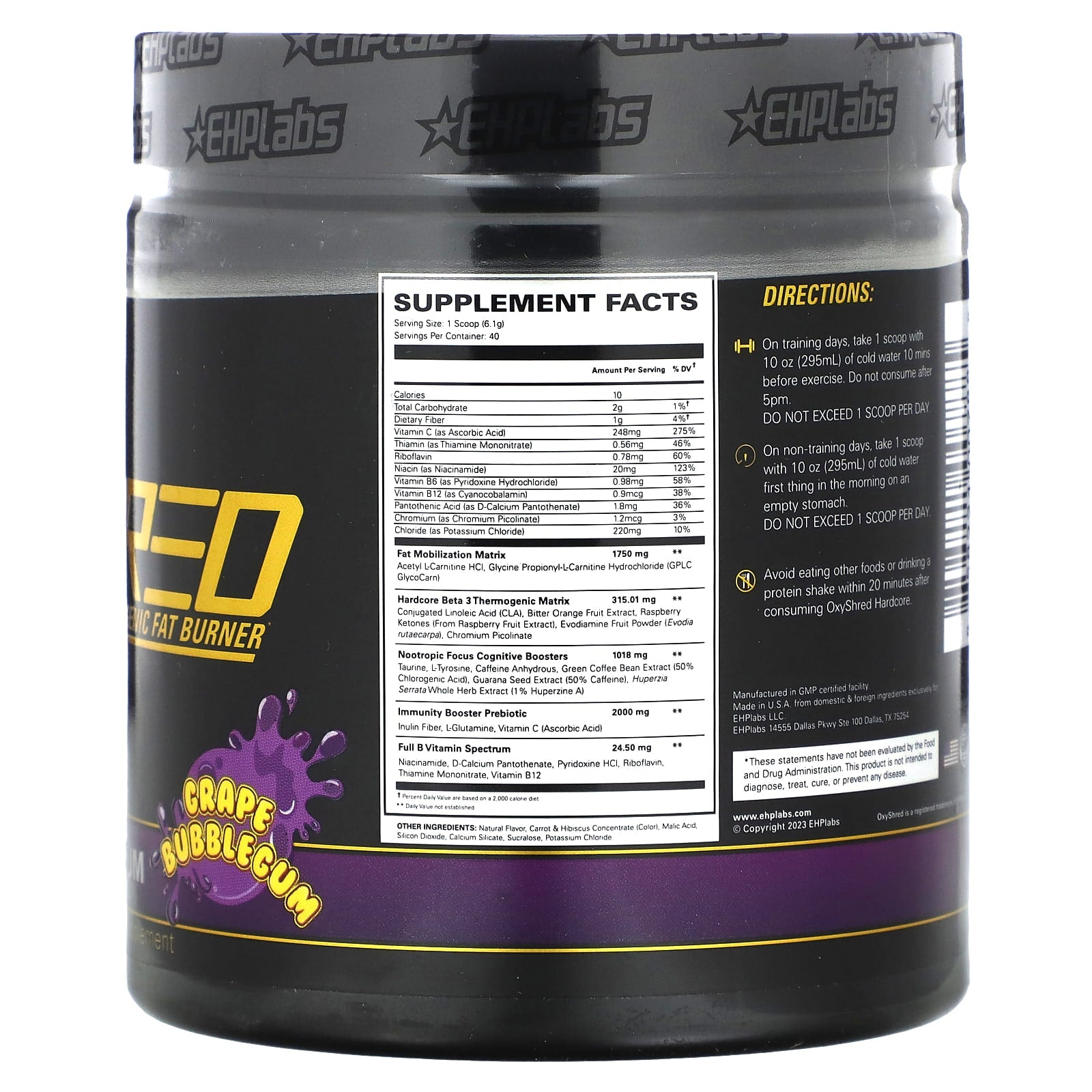 EHPlabs OxyShred Hardcore Thermogenic Fat Burner, Grape Bubblegum, 8.6 oz - Image 2