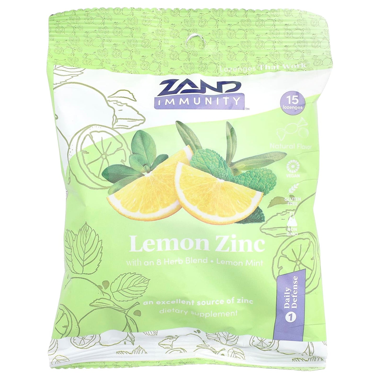 Zand, Immunity™, Lemon Zinc, Lemon Mint, 15 Lozenges - Image 1