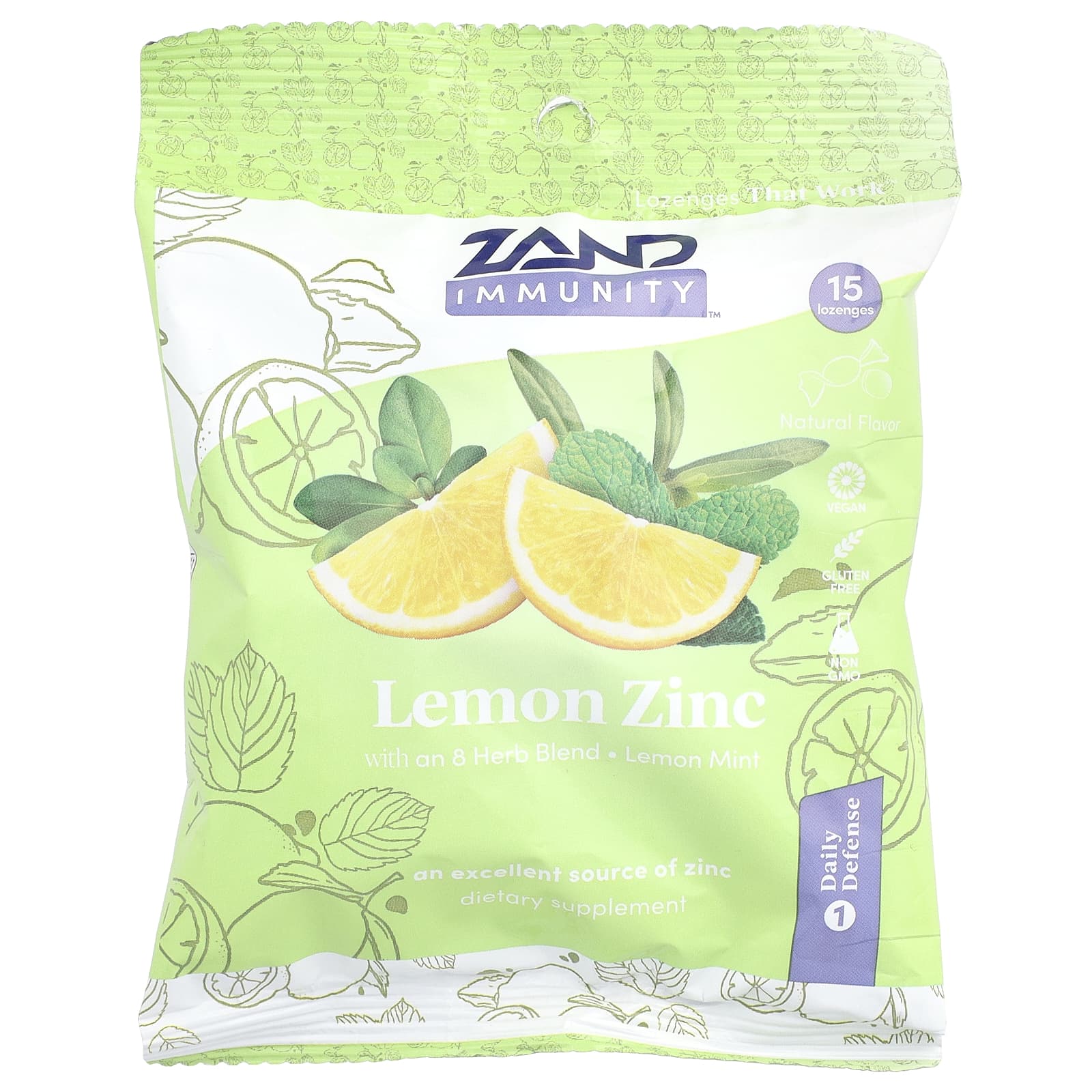 Zand, Immunity™, Lemon Zinc, Lemon Mint, 15 Lozenges - Image 1