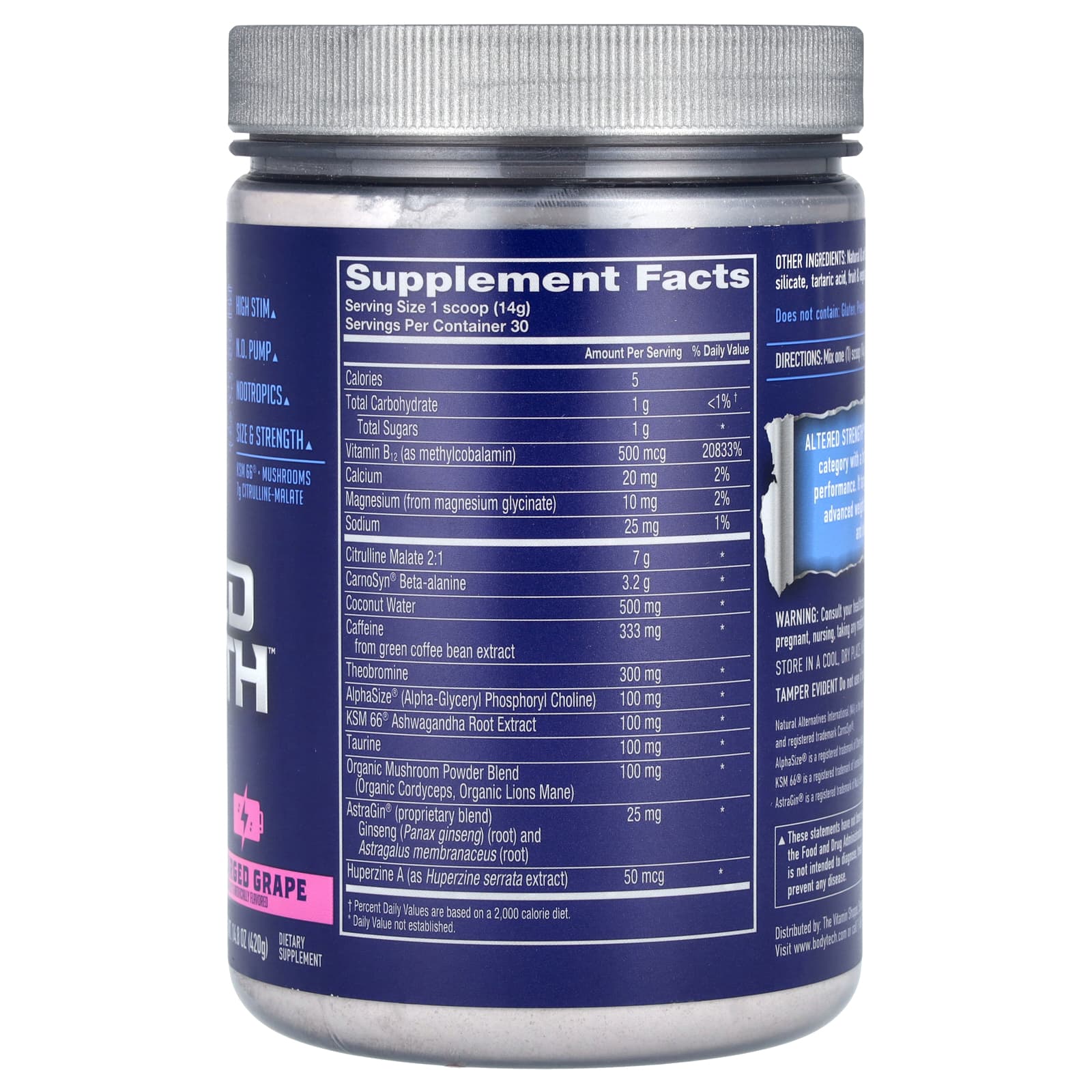 Altered Strength Pre-Workout Supplement by BodyTech - Charged Grape - Image 2