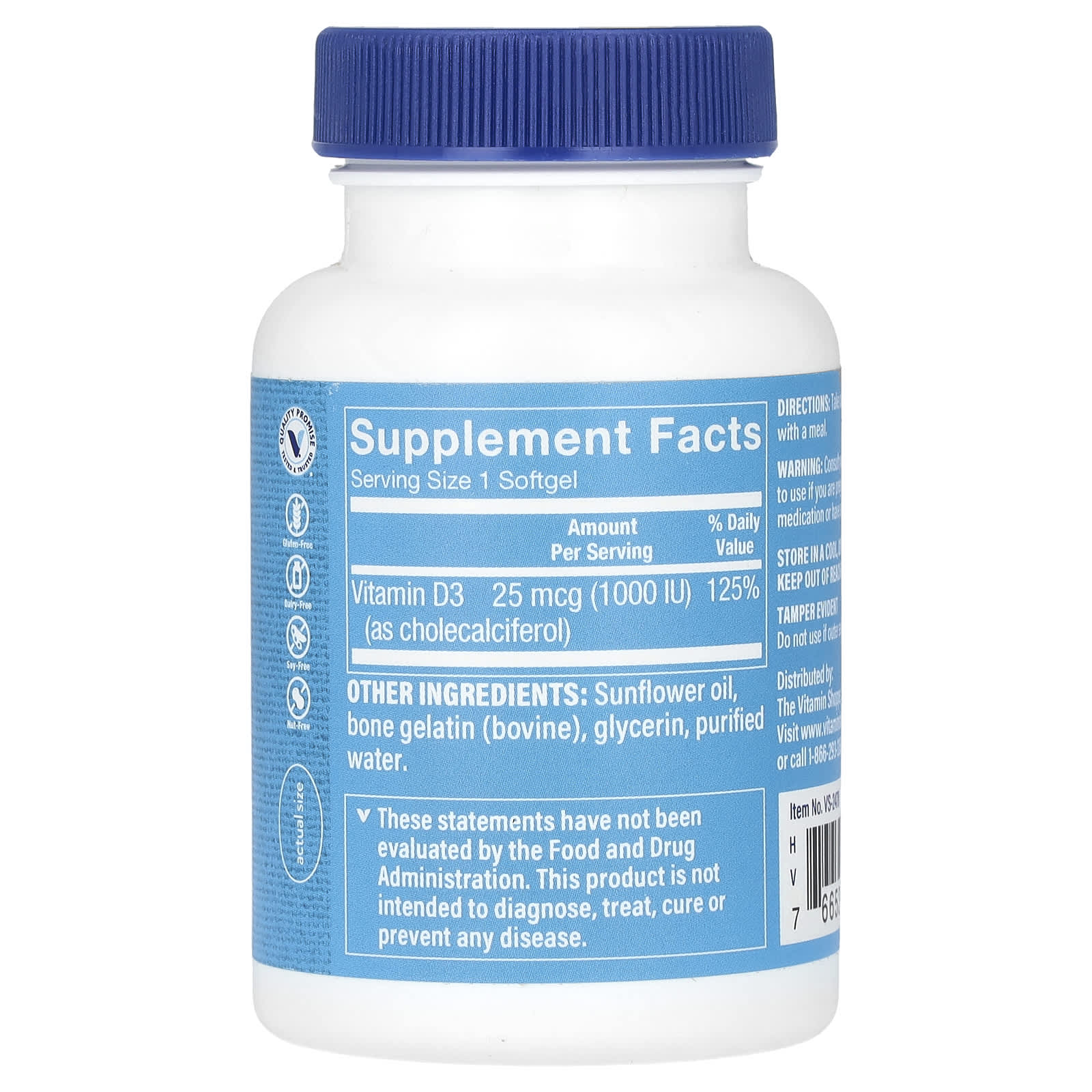 The Vitamin Shoppe, Vitamin D3, 25 mcg (1,000 IU), 200 Softgels - Image 2