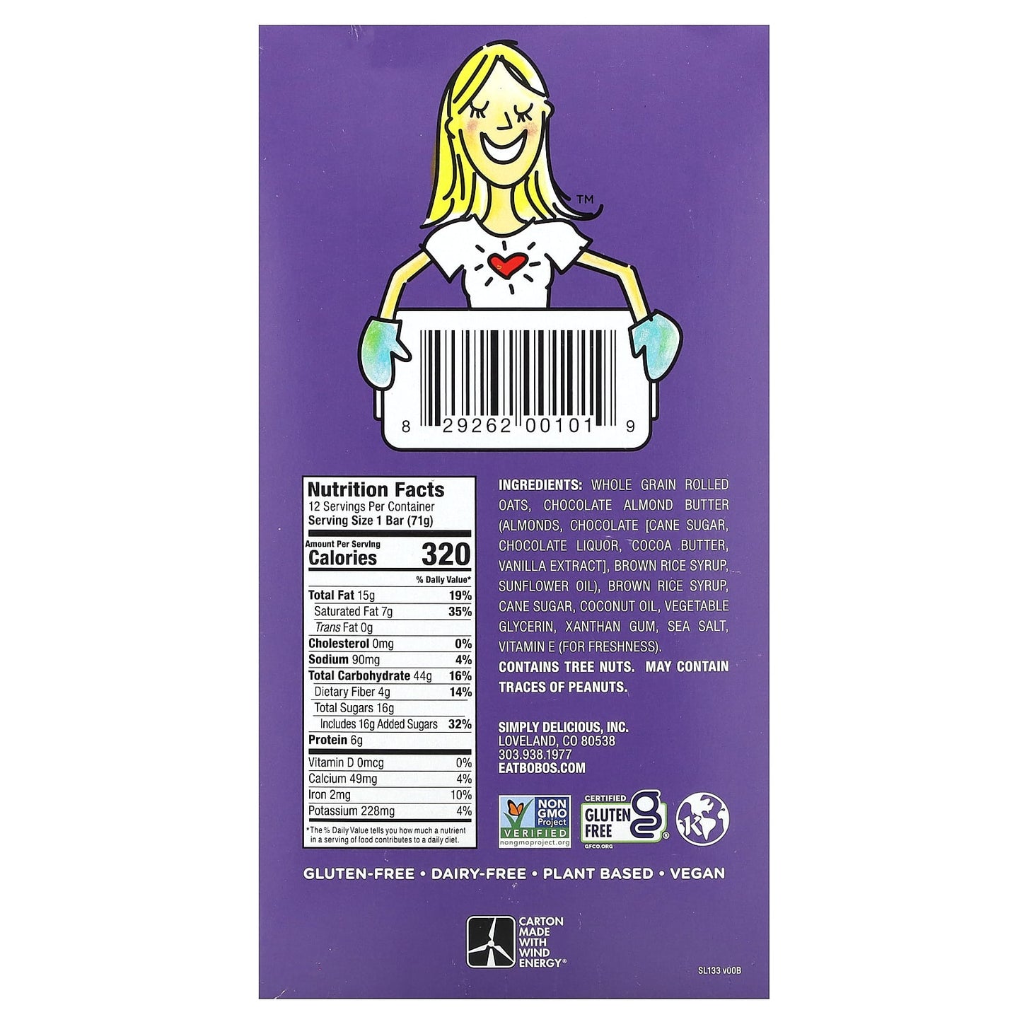 Bobo's Chocolate Almond Butter Oat Bars, 12 Count, Vegan, Gluten-Free, 2.5 oz - Image 2